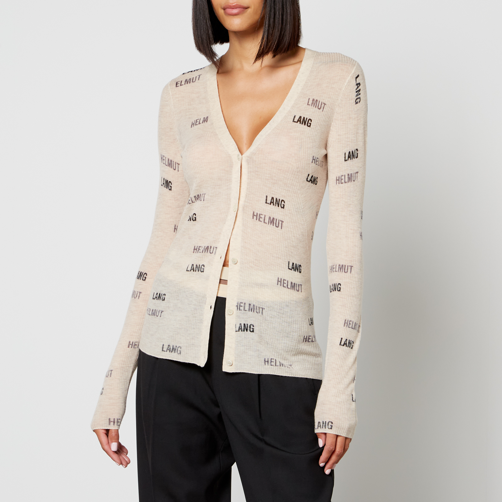 Helmut Lang Logo Intarsia Wool Cardigan Coggles