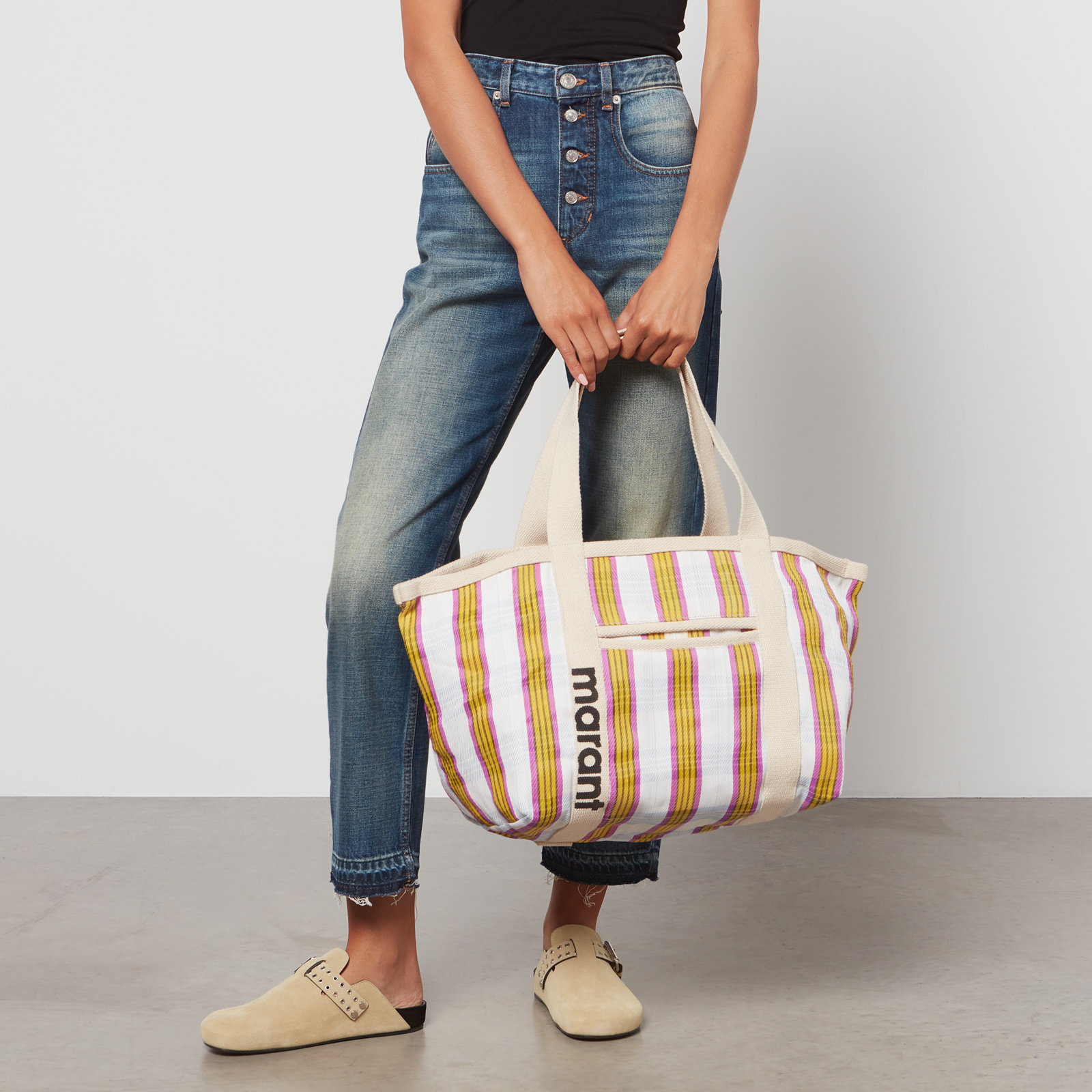【ISABEL MARANT】DARWEN Stripe Logo Tote Bag Blue Darwen bag Woman white-blue-orange | ISABEL MARANT Official