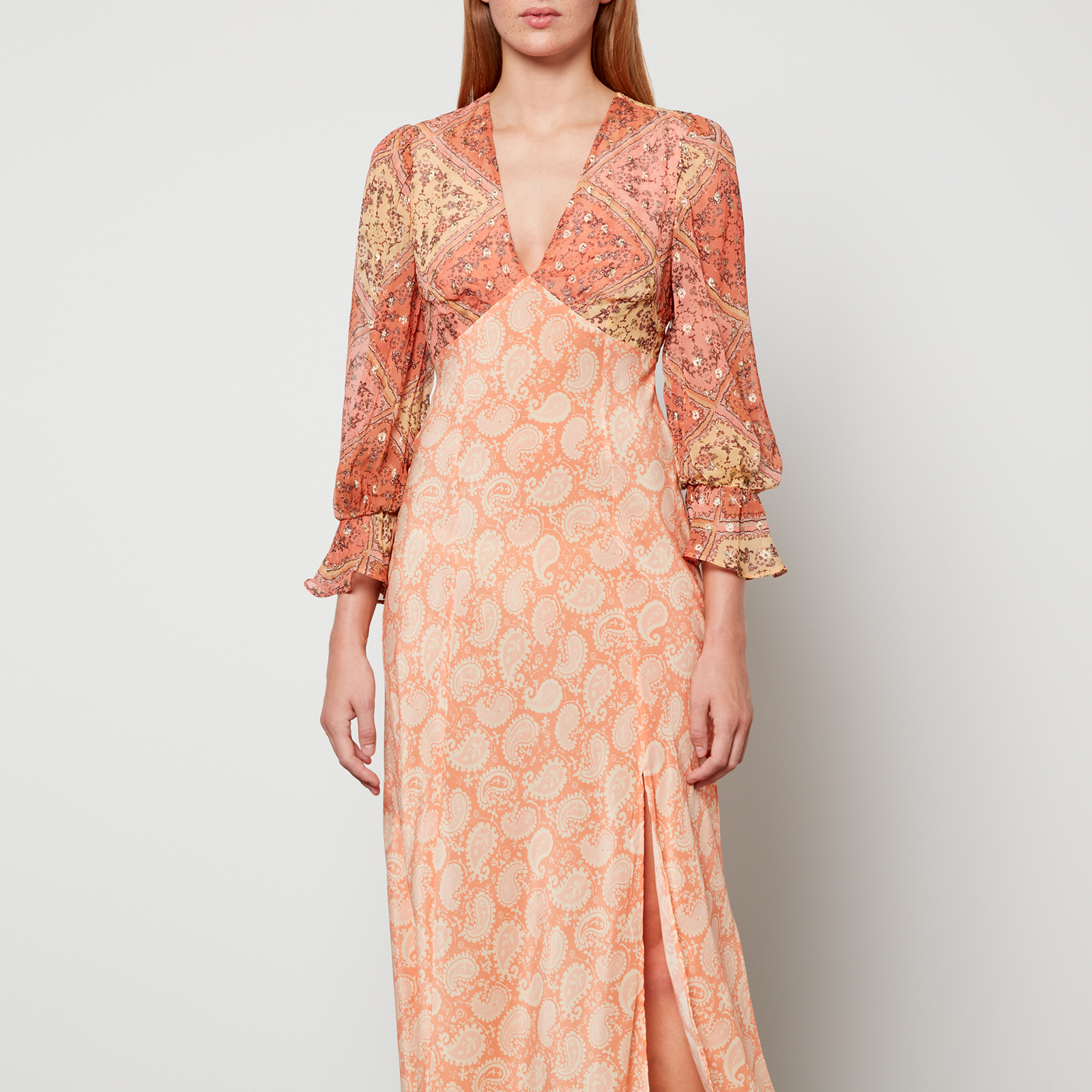 Aoife paisley-printed silk dress in orange - Rixo