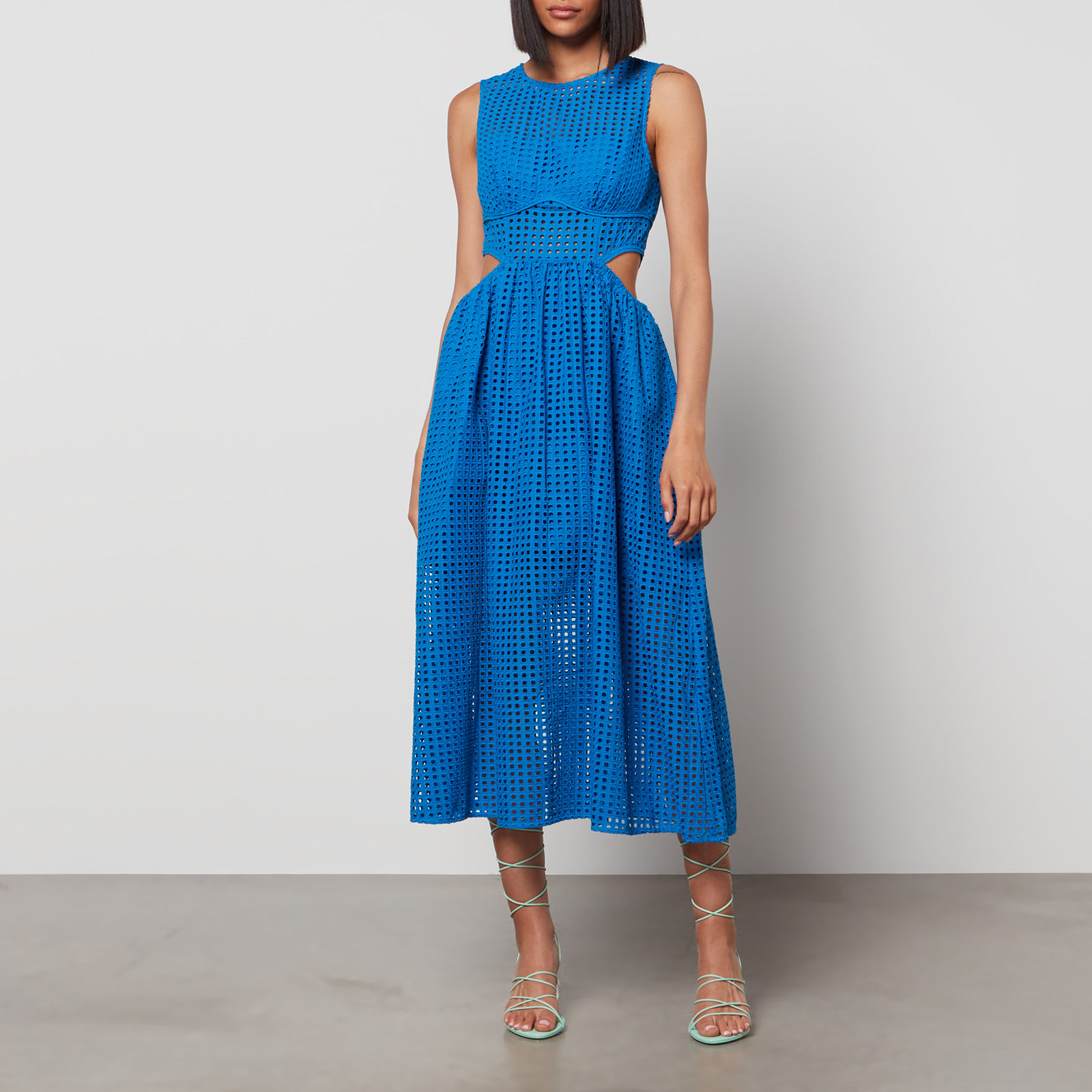 Self-Portrait Women's Cotton Broderie Anglaise Midi Dress - Bright Blue ...