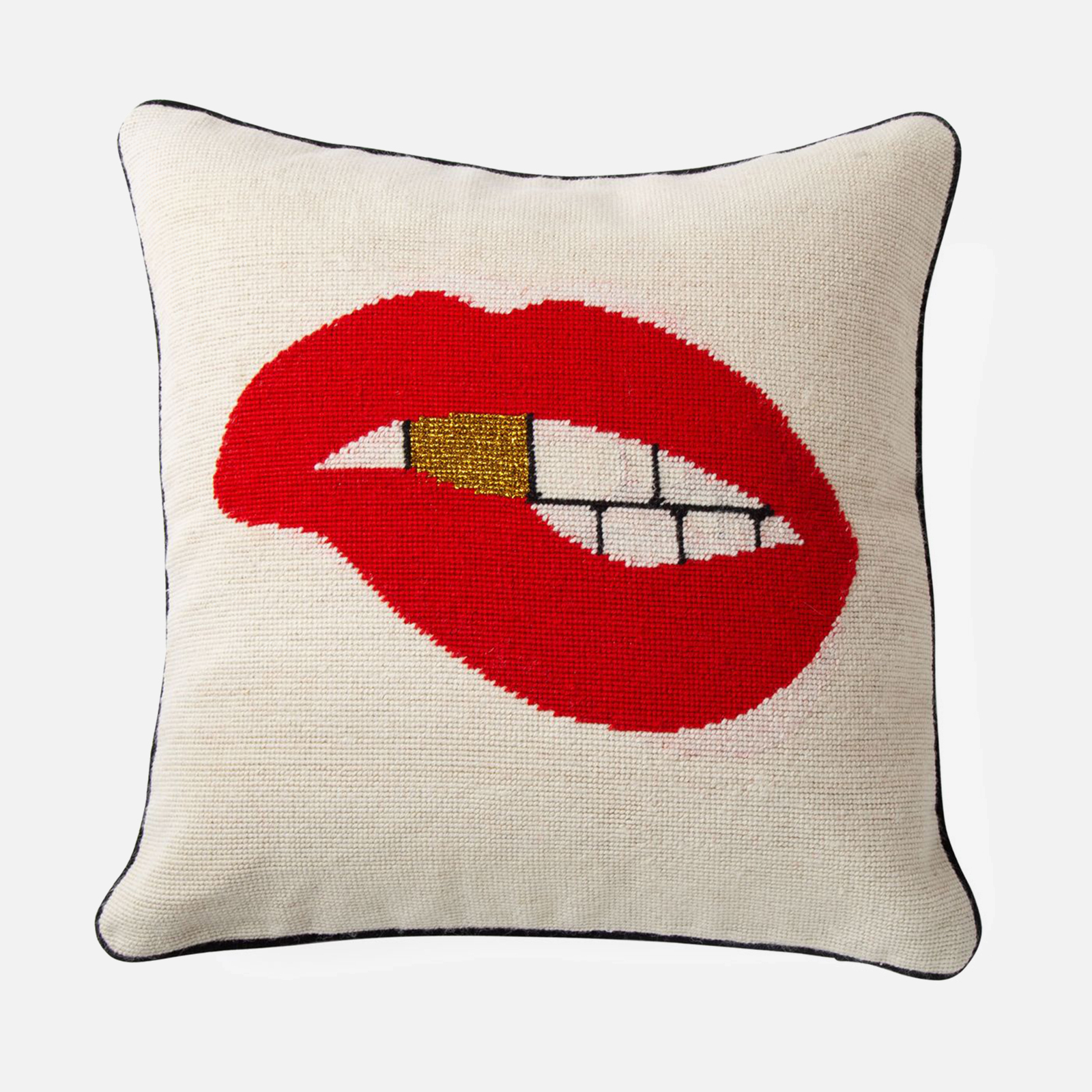 Jonathan Adler Lips Bitten Needlepoint Cushion 