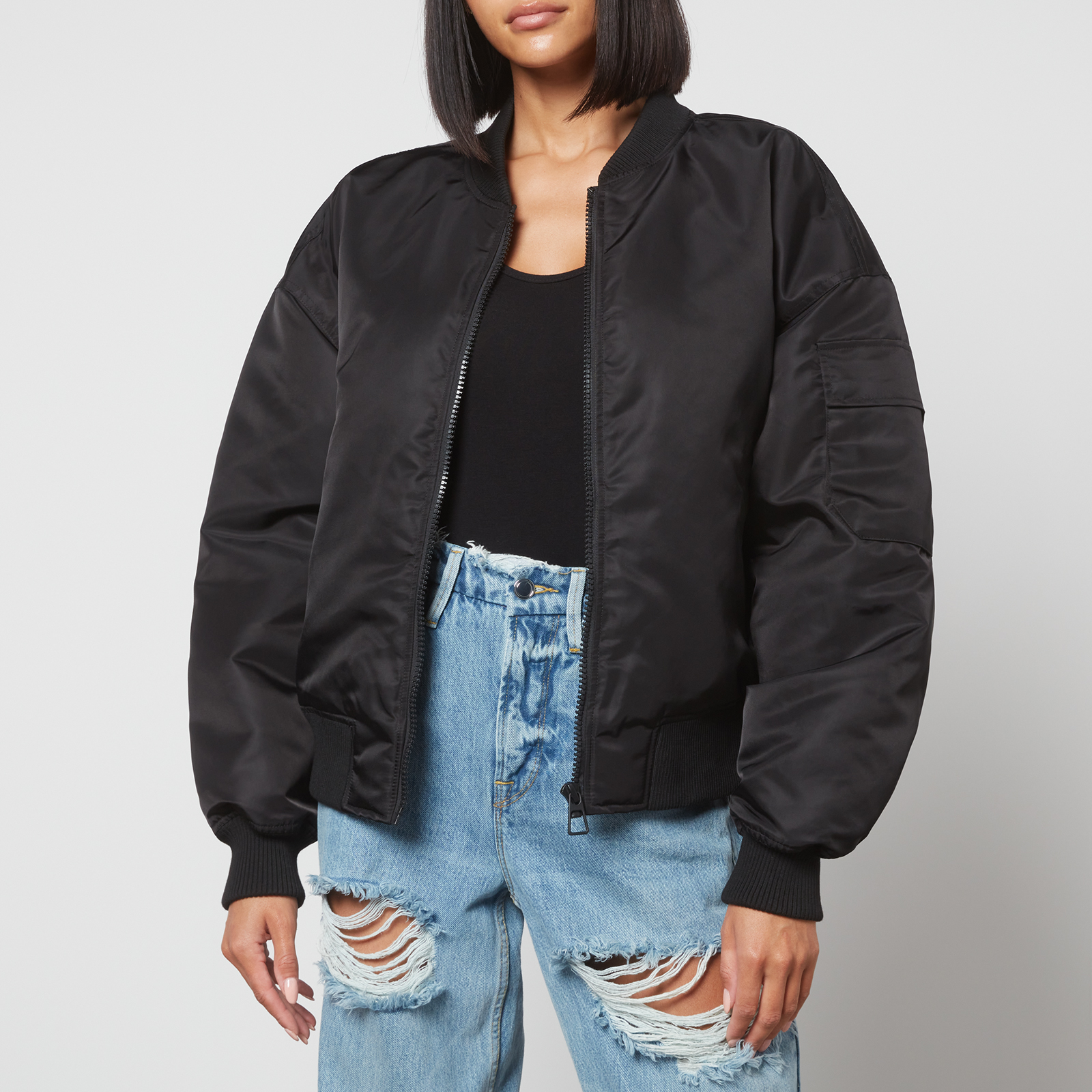 Good American Sherpa Goodness online Bomber Jacket Black (Size 1) Small