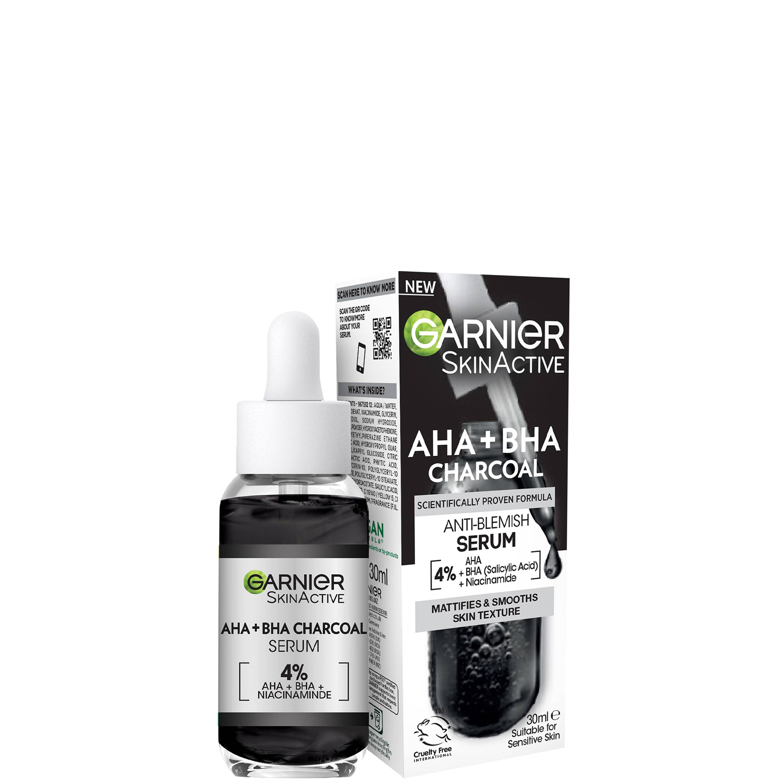 Garnier Skinactive 4% AHA BHA and Niacinamide Charcoal Serum, Resurface ...