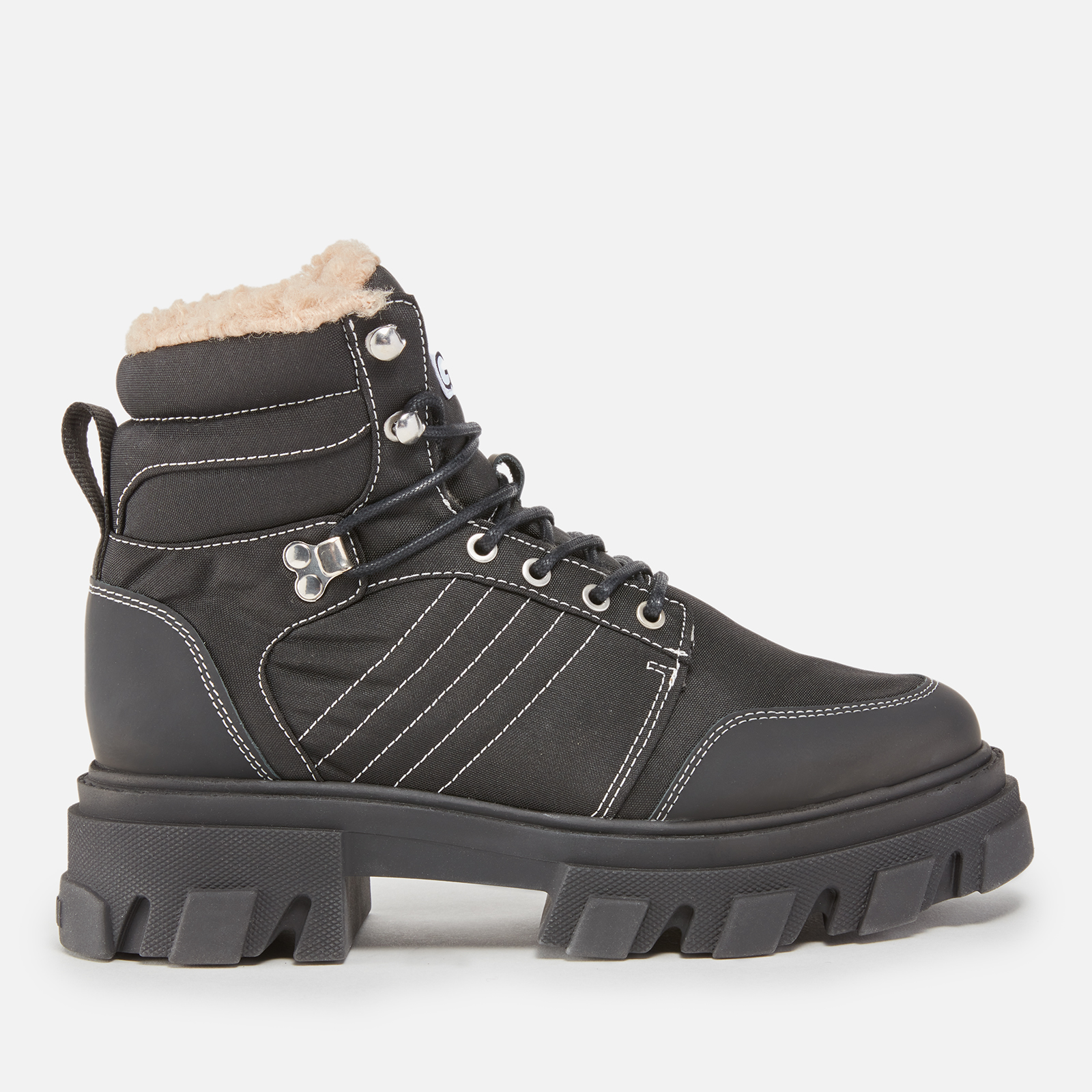 Ganni Leather and Twill Hiking-Style Boots | Coggles