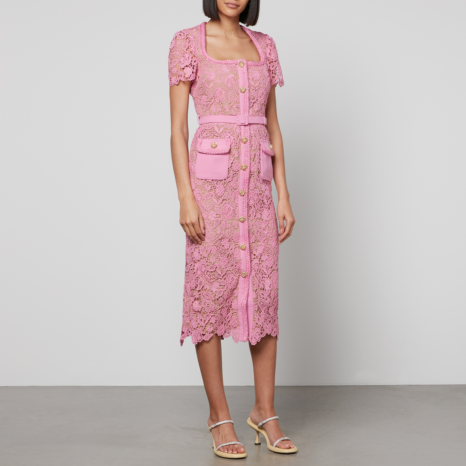 self-portrait☆Belted guipure lace midi ワンピース【UK発】 SELF-PORTRAIT Belted guipure lace midi dress | NET-A-PORTER