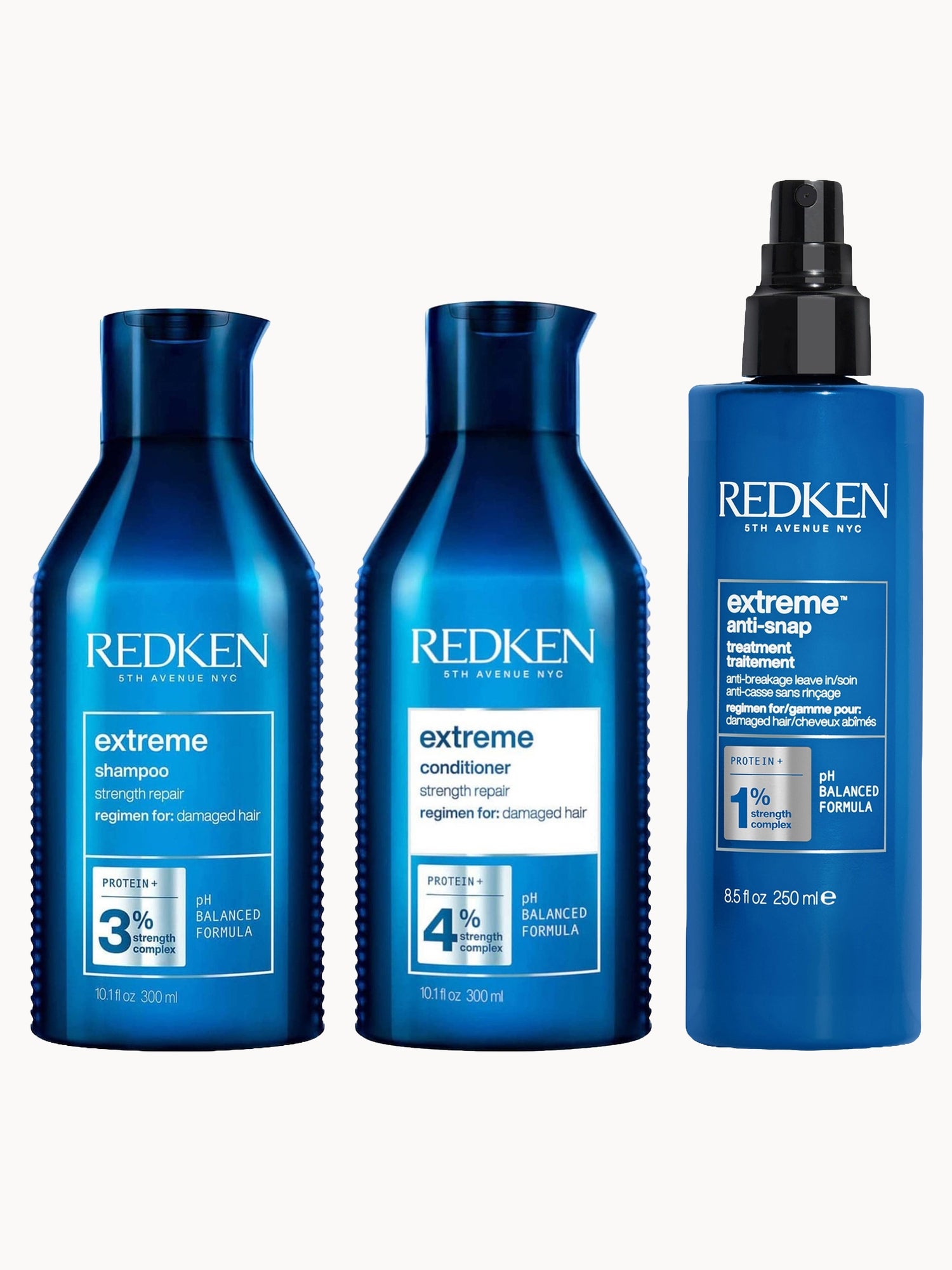 Redken Extreme Shampoo, Conditioner and Anti-Snap Leave-in Treatment Strength Repair Bundle for Damaged Hair