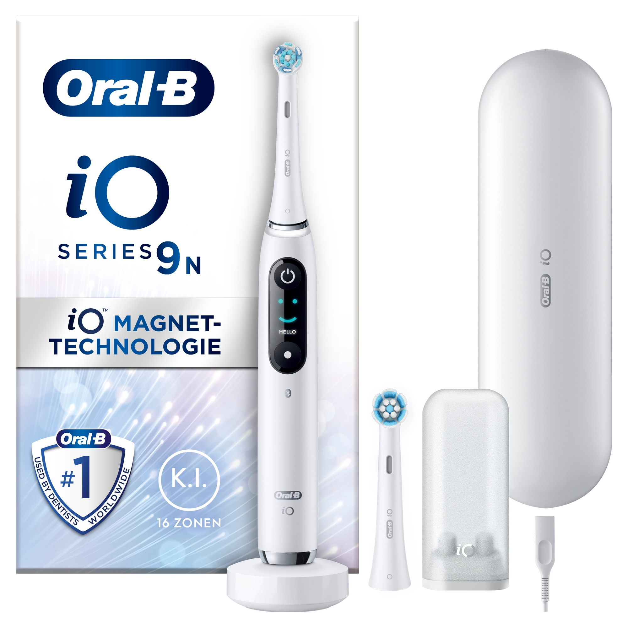 Oral-B iO Series 9 Elektrische Zahnbürste, Lade-Reiseetui, White