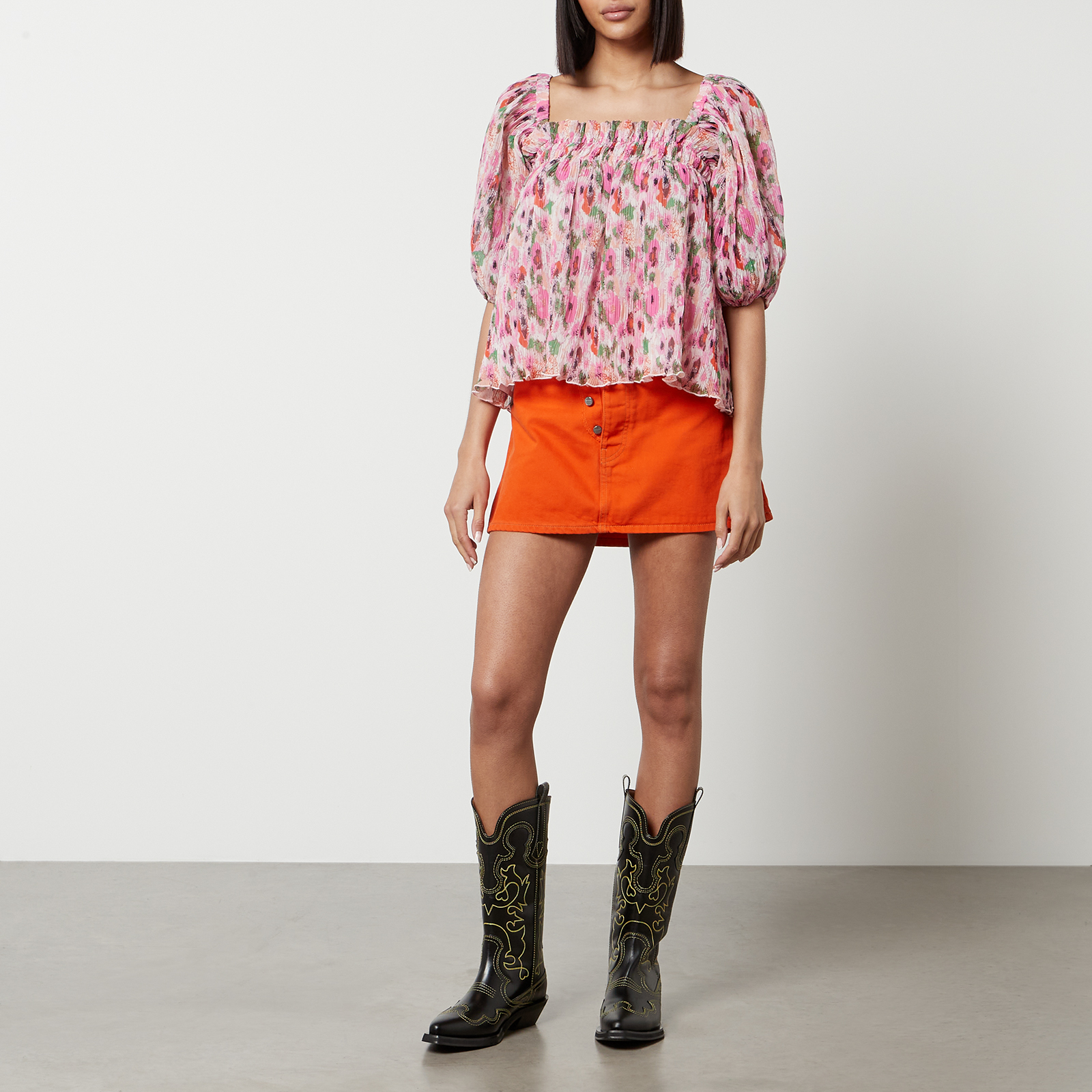 ganni smocked top