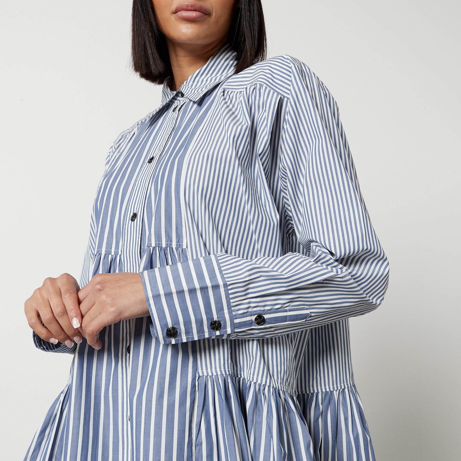 関税送料込♪GANNI/Black and White Stripe Mini Shirt Dress Black Black and White Stripe Mini Shirt Dress | GANNI US