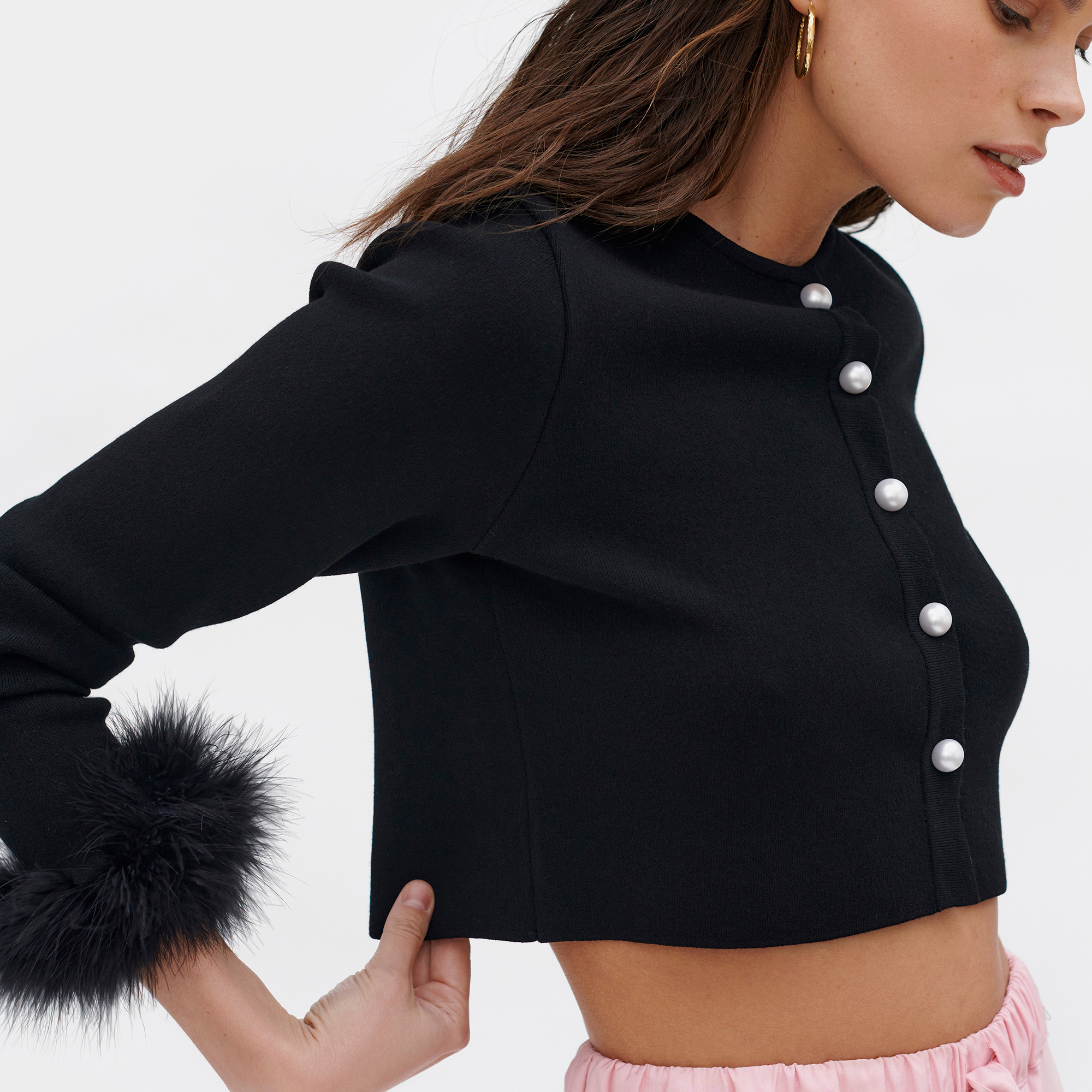 Sleeper Feather-Cuff Cropped Cardigan - ShopStyle