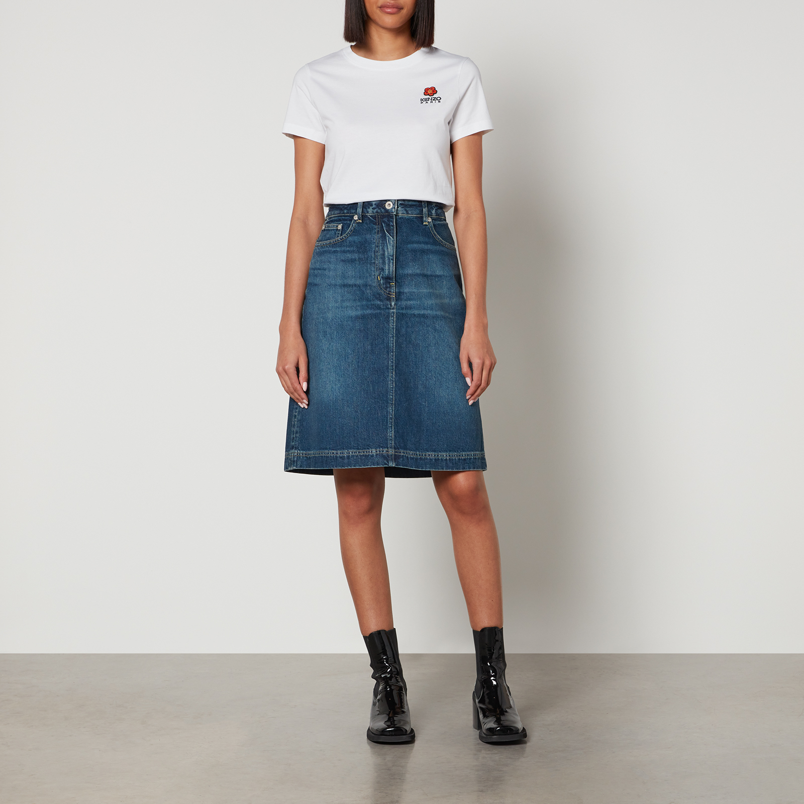KENZO Logo-Appliquéd Denim Midi Skirt - W26 | Coggles