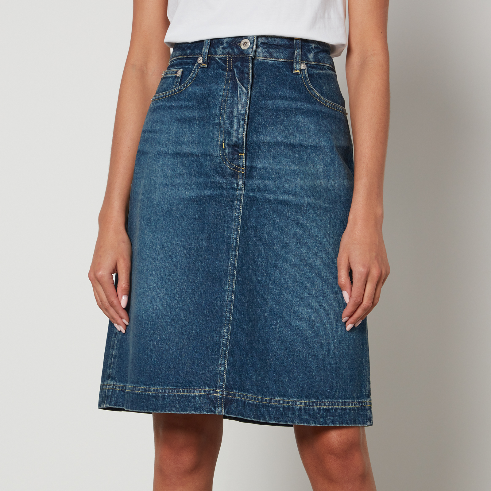 KENZO Logo-Appliquéd Denim Midi Skirt - W26 | Coggles