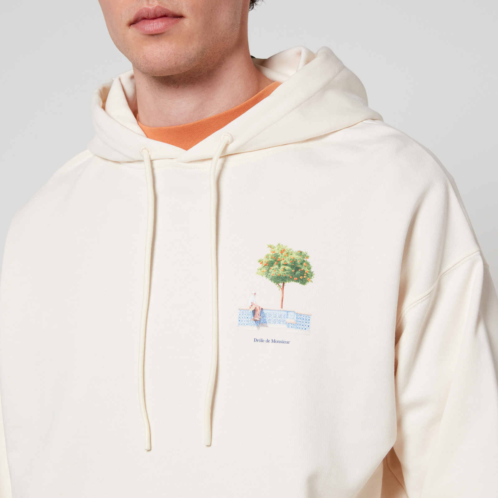 パーカー・フーディ DROLE DE MONSIEUR Beige Hoodie with Logo in Cotton Man Mastic Cotton Slogan Hoodie