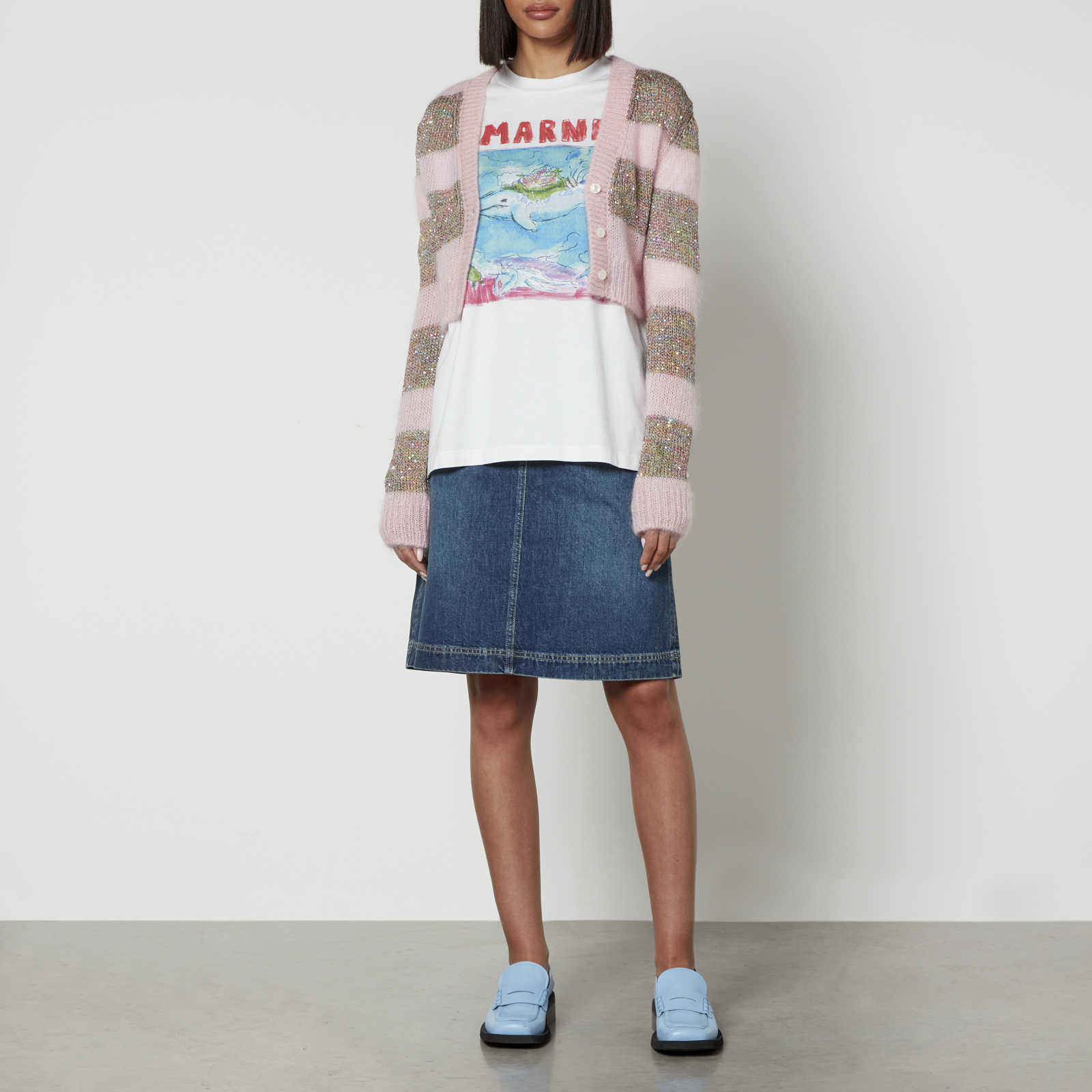 Tシャツ・カットソー MARNI Woman Shirt Grey CAMA0613QSTW839 00N60 Marni Logo-Printed Cotton-Jersey T-Shirt - IT 36/UK 4 | Coggles