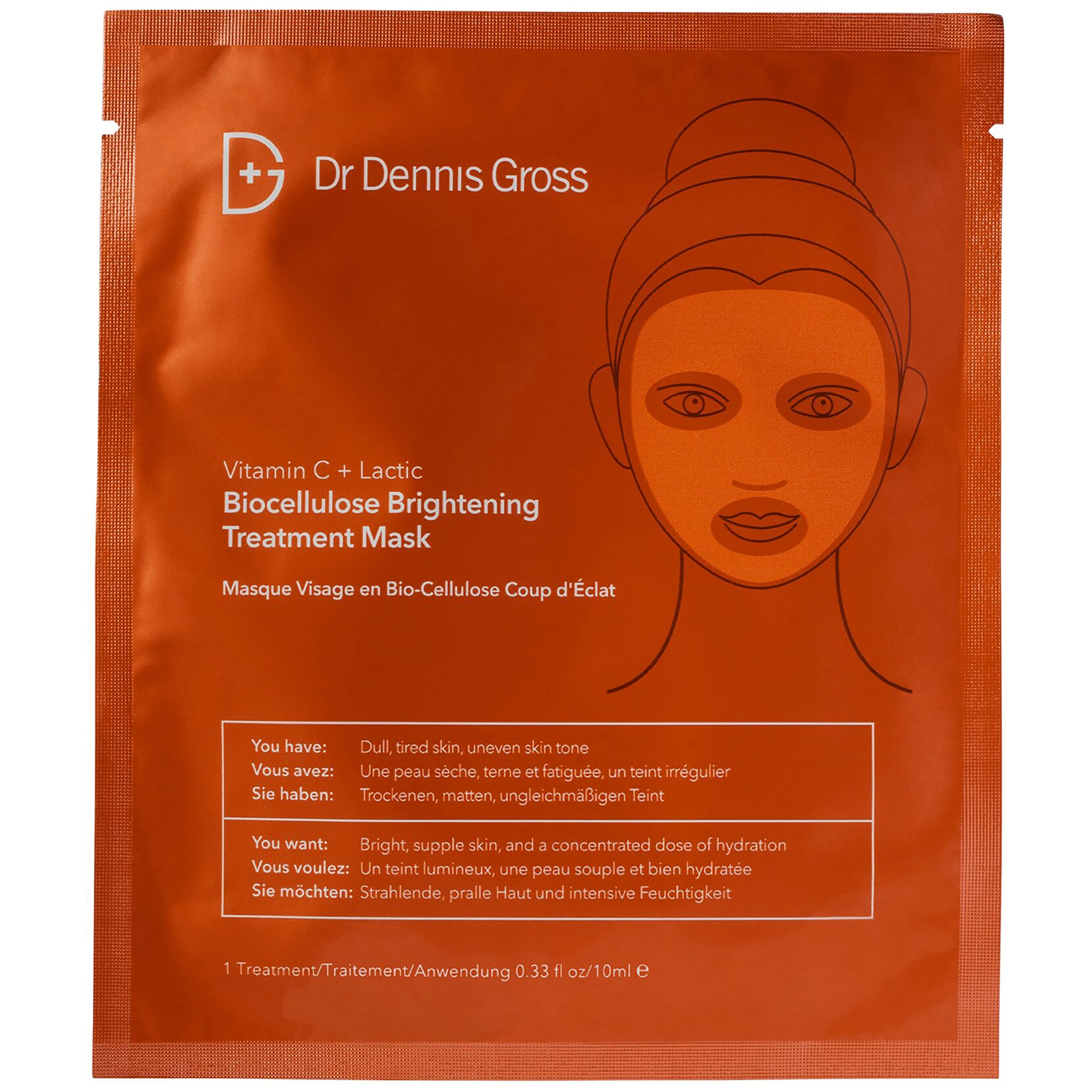 cult Dr Dennis Gross Skincare Vitamin C and Lactic Biocellulose Brightening Treatment Mask 10ml