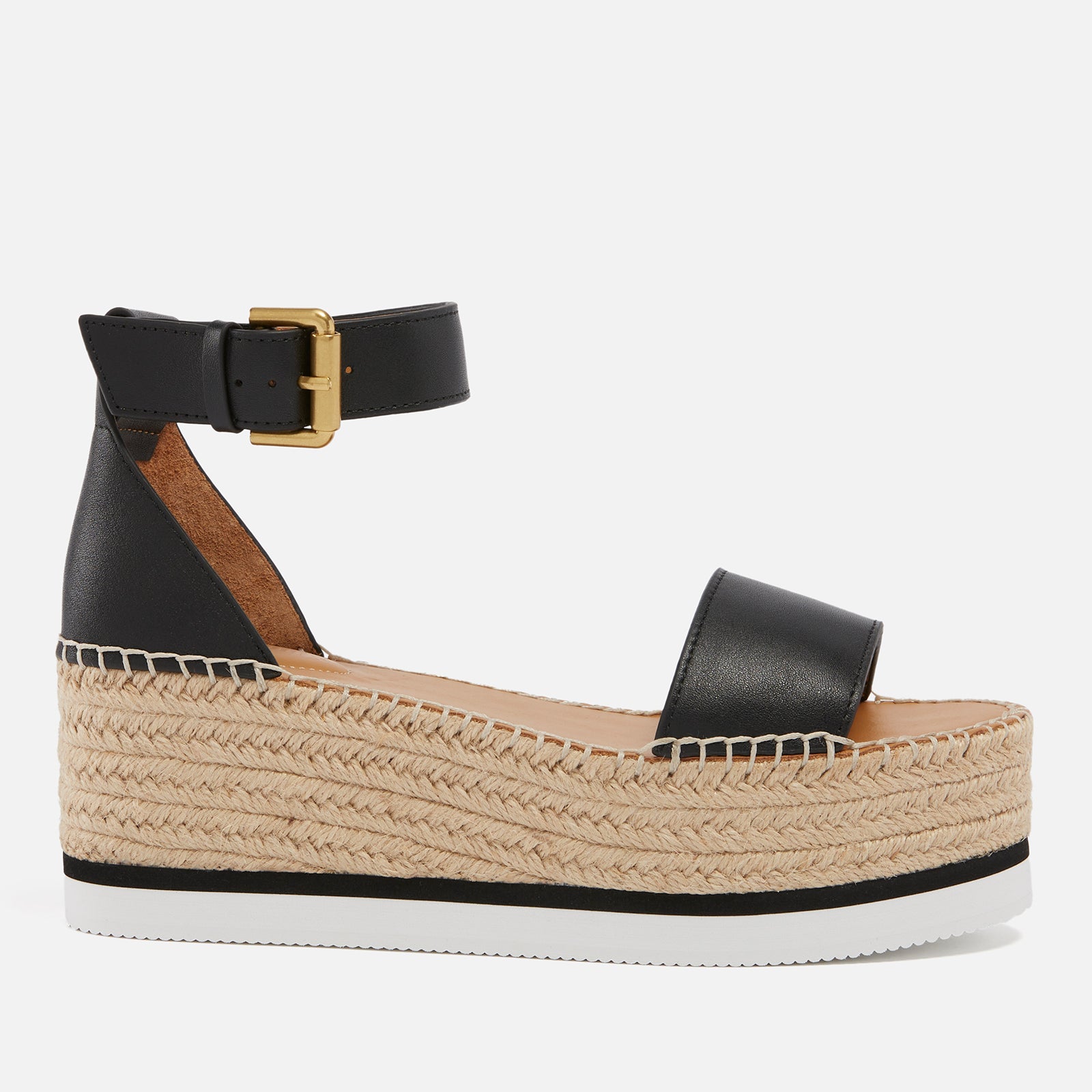 black leather platform espadrilles