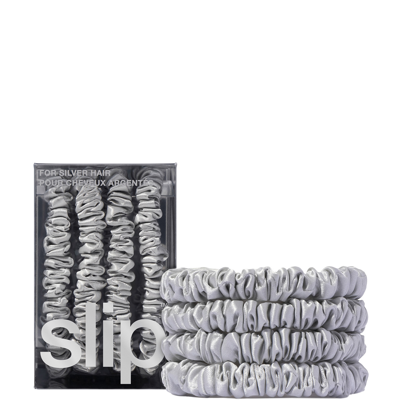 cult Slip Pure Silk Skinny Scrunchies - Silver