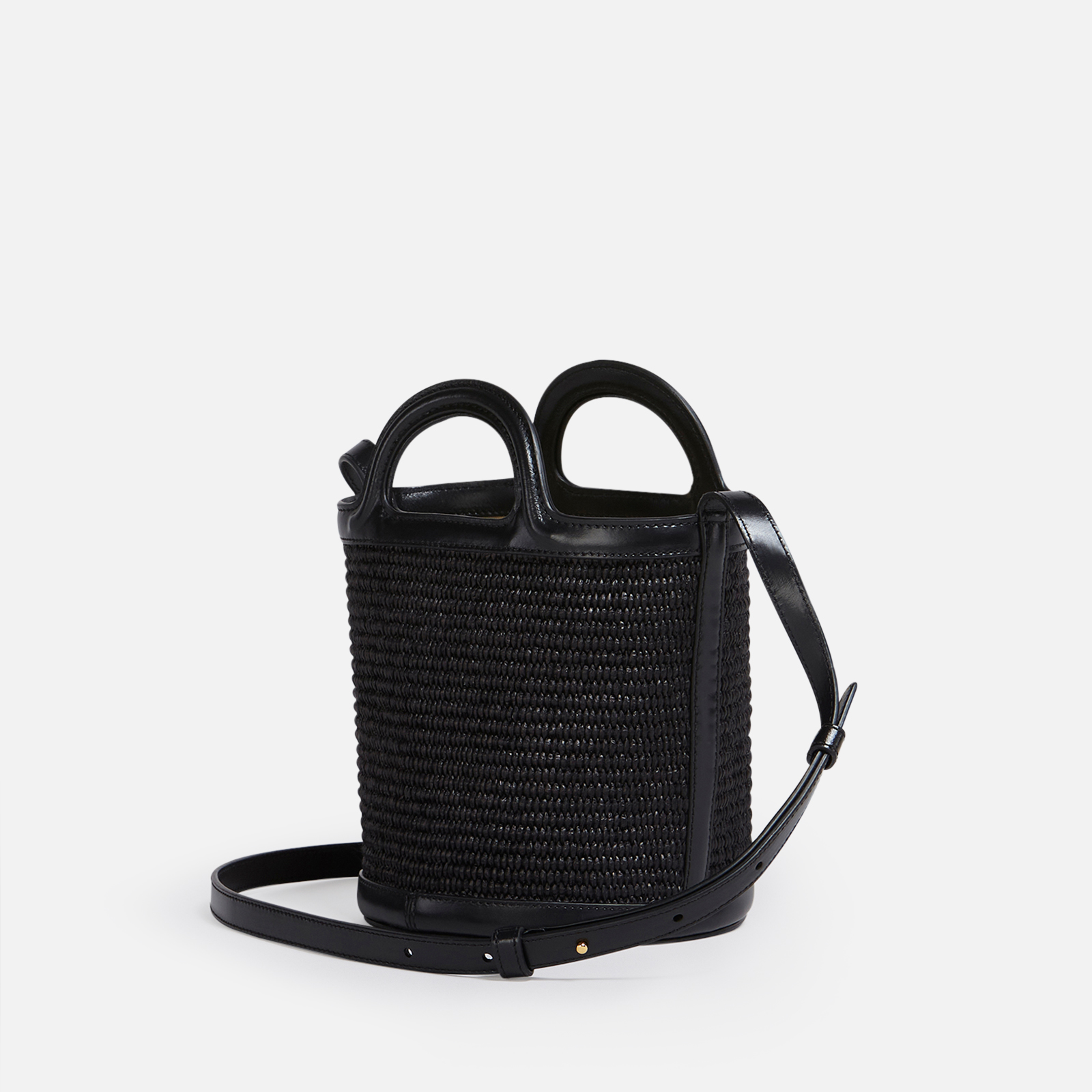 ショルダーバッグ・ポシェット MARNI BLACK LEATHER AND RAFFIA TROPICALIA BUCKET BAG Tropicalia Small Bucket Bag in black leather and raffia