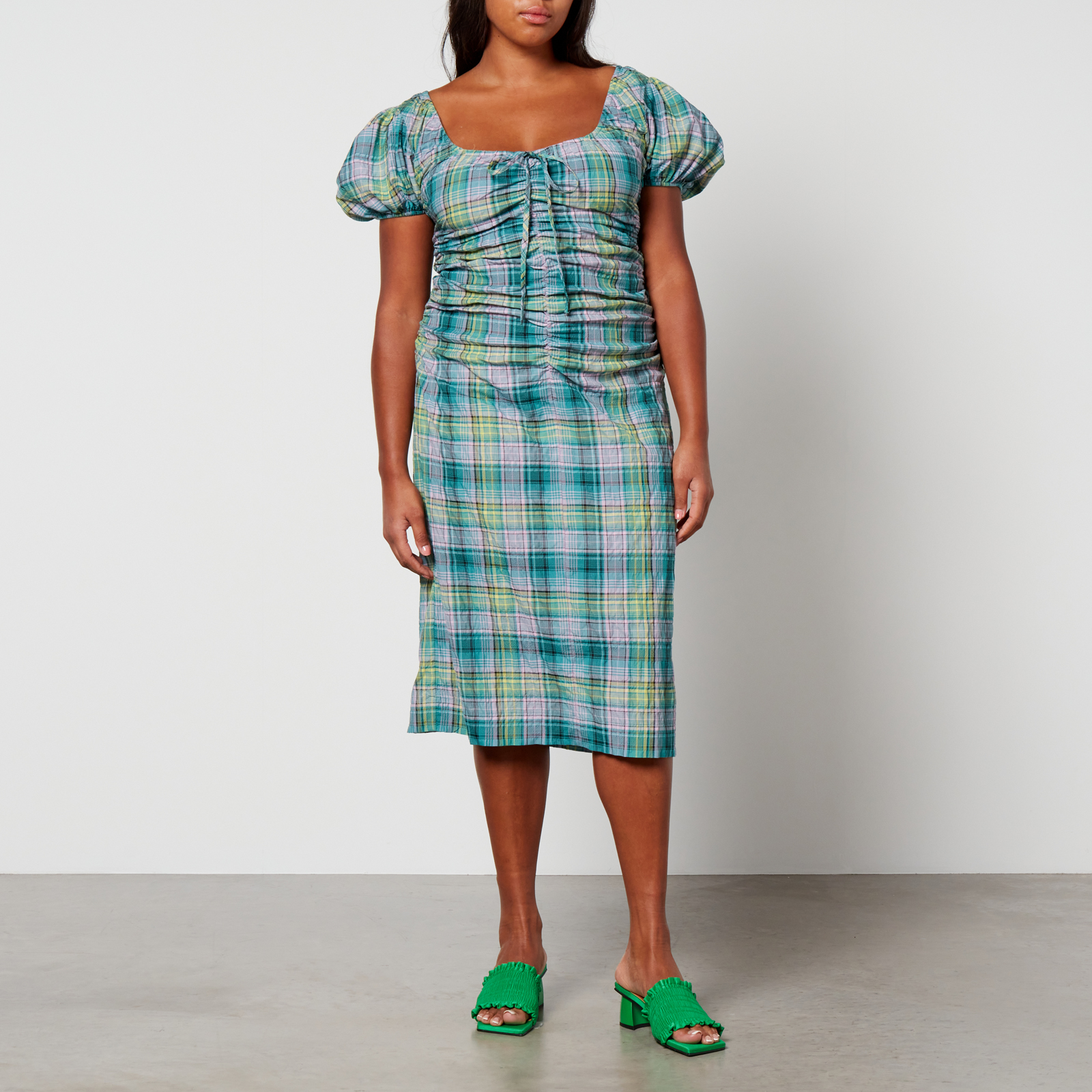 Paper London Mona Seersucker Cotton outlets Pastel Plaid Midi Dress Size 10