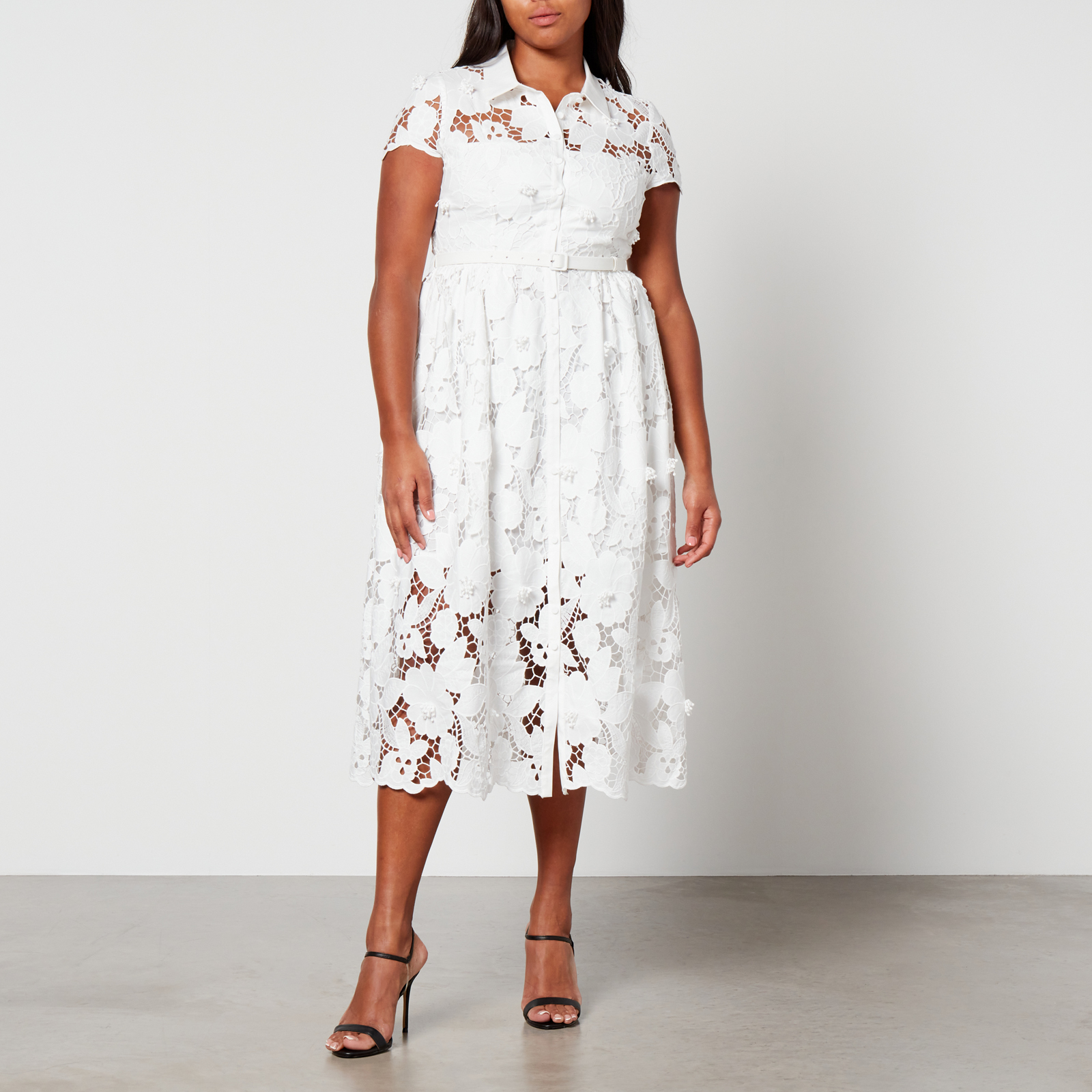 self-portrait☆Belted guipure lace midi ワンピース【UK発】 SELF-PORTRAIT Belted cotton-blend guipure lace midi dress
