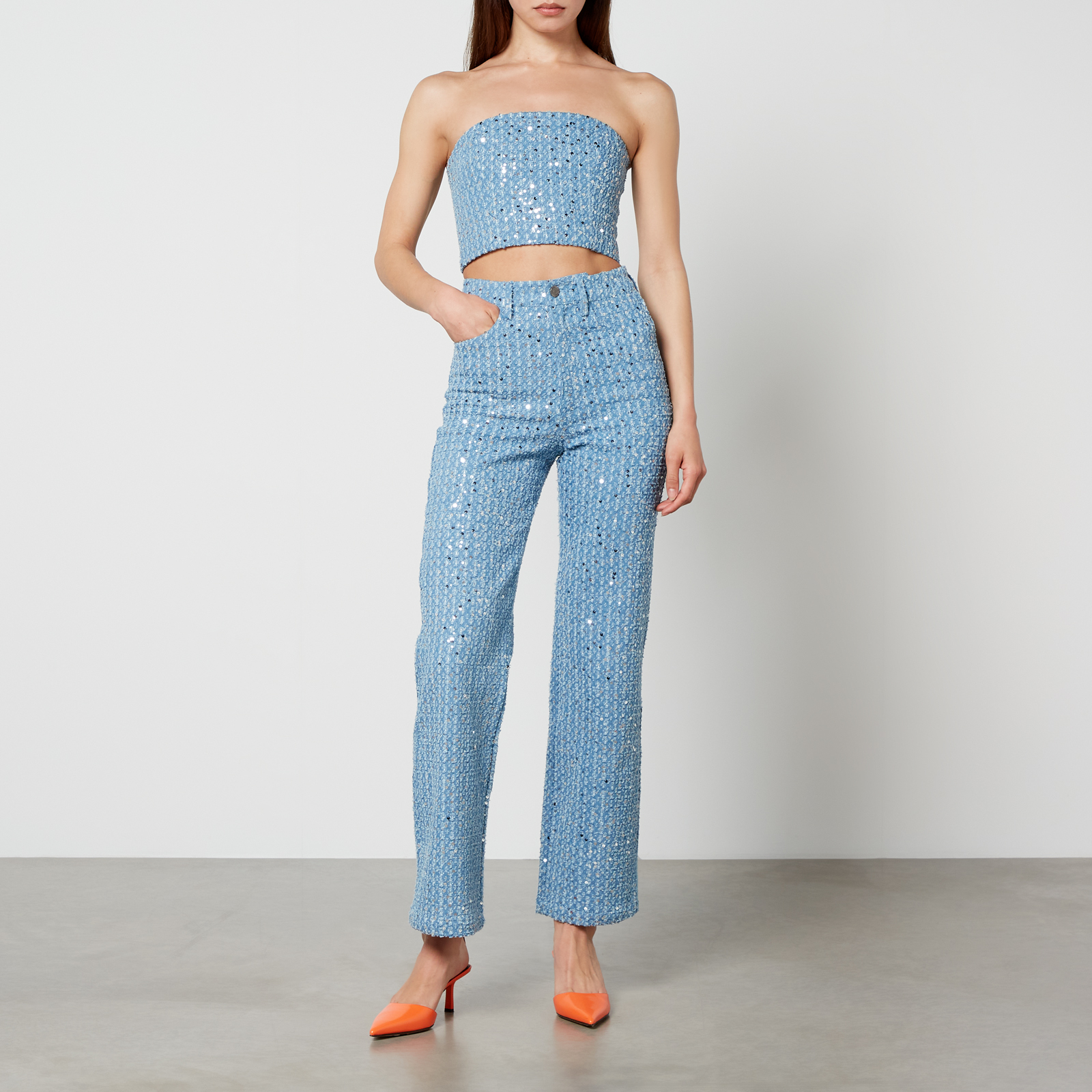 Rotate Birger Christensen Embellished Denim Straight-Leg