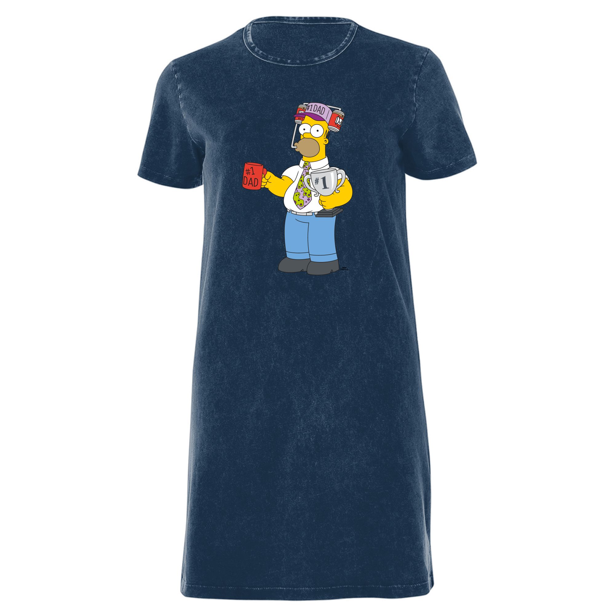 homer simpson blue dress The Simpsons Number 1 Dad Women's T-Shirt - Navy Acid Wash - XXL Double Slit Black Maxi hen do white dress length sleeveless dress with COLOR:Navy Sateen