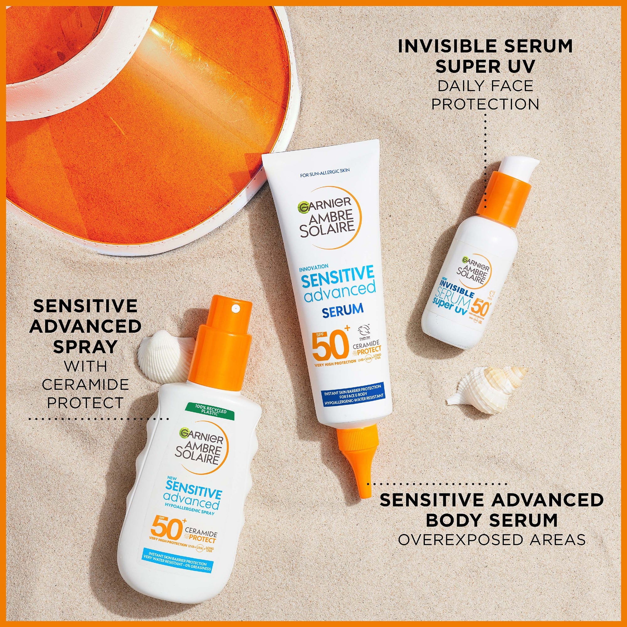 Garnier Ambre Solaire SPF 50+ Sonnenspray – 3er Pack (3x300 Ml), Wasserfest & Für Sensible Haut