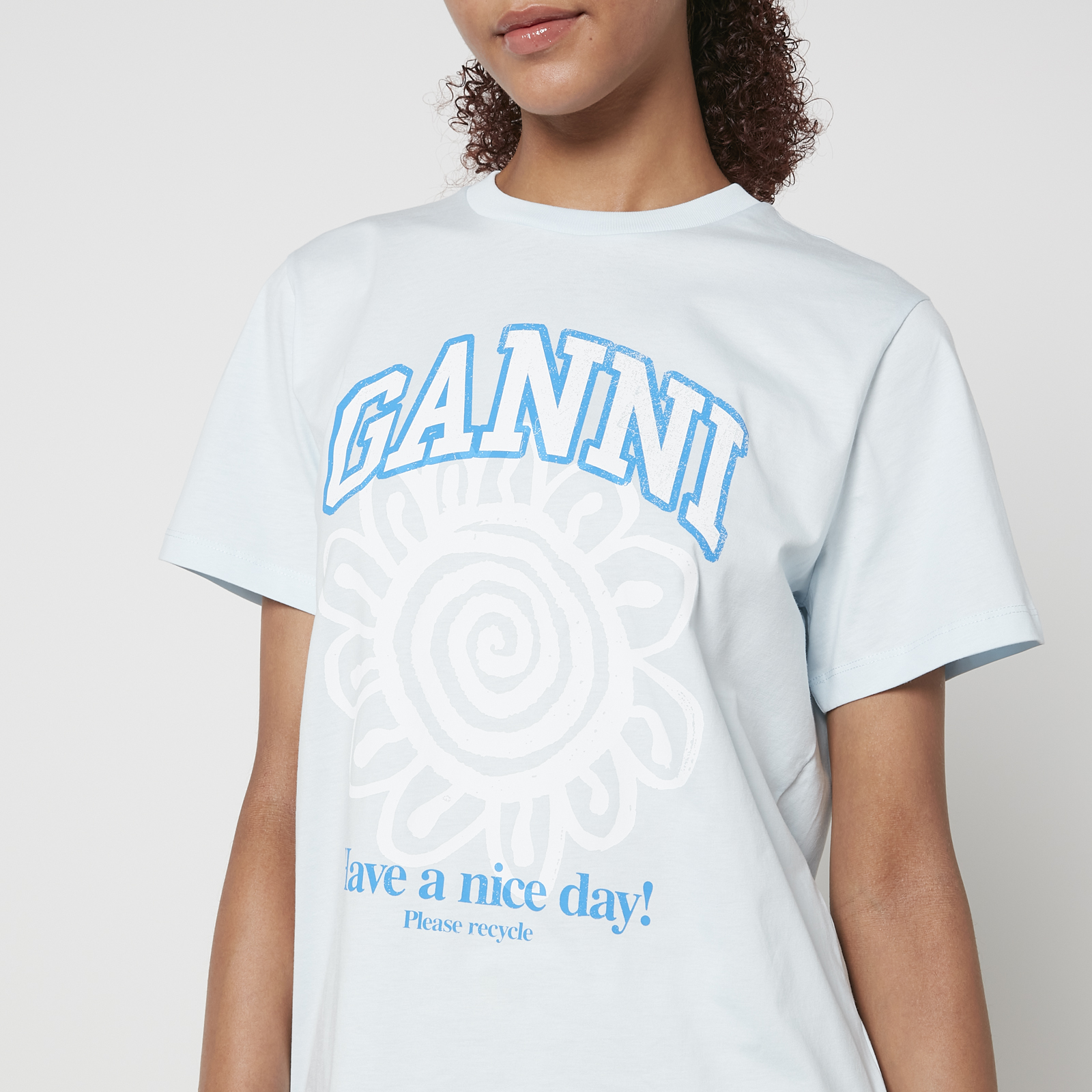 【関税&送料込】Ganni Cotton Jersey T-Shirt Printed cotton jersey T-shirt in white - Ganni | Mytheresa