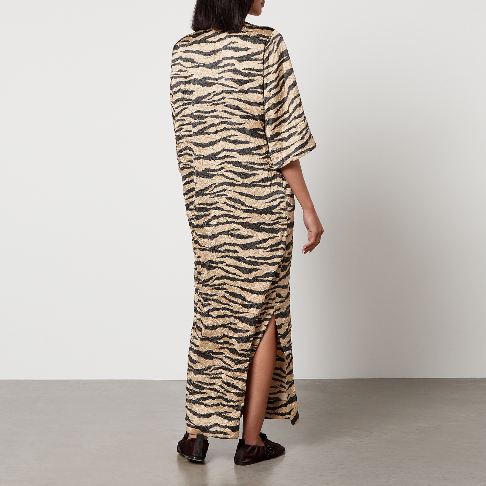 GANNI Cripped tiger-print crinkled-satin top | THE OUTNET