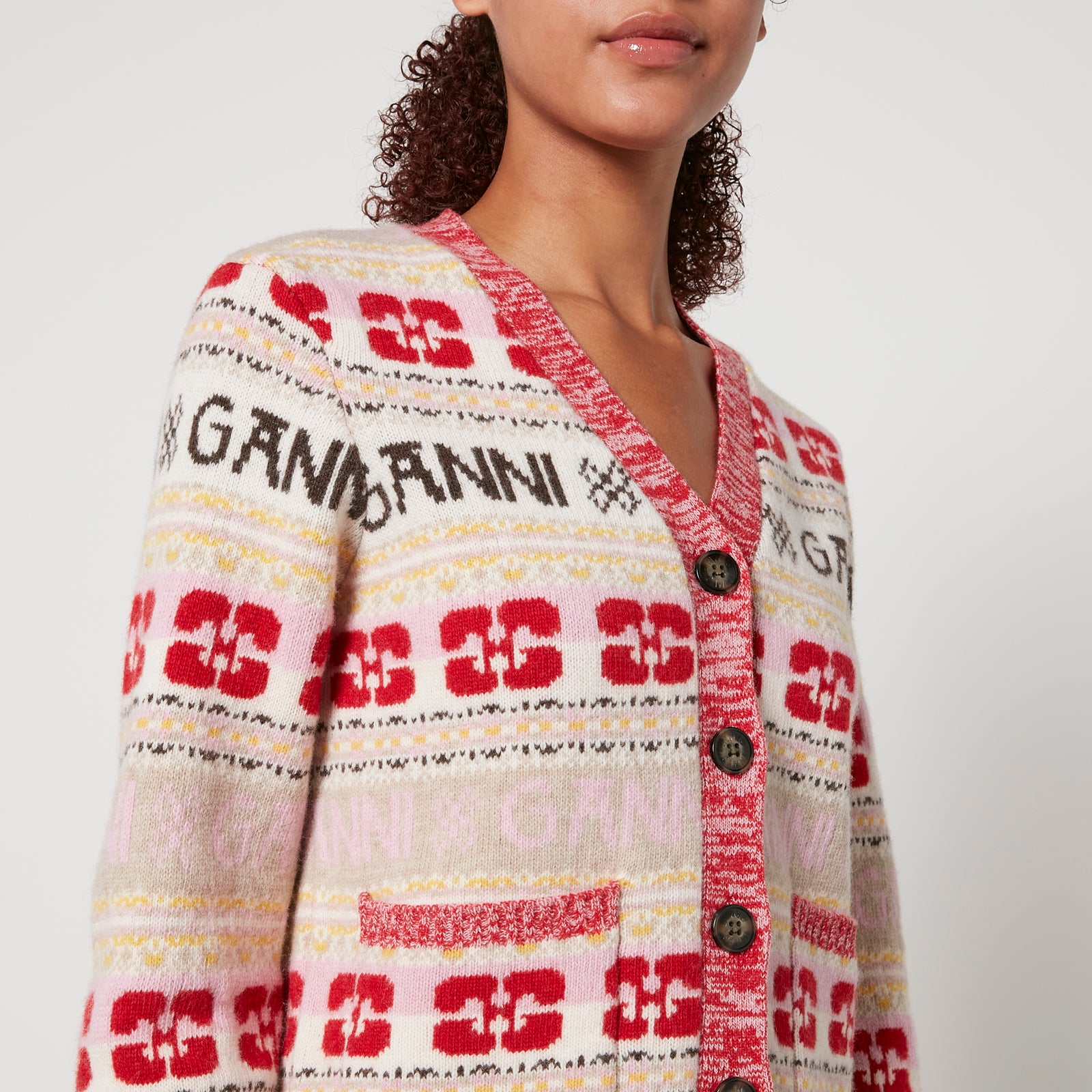 Ganni Jacquard-Knit Logo Cardigan - XXS | Coggles