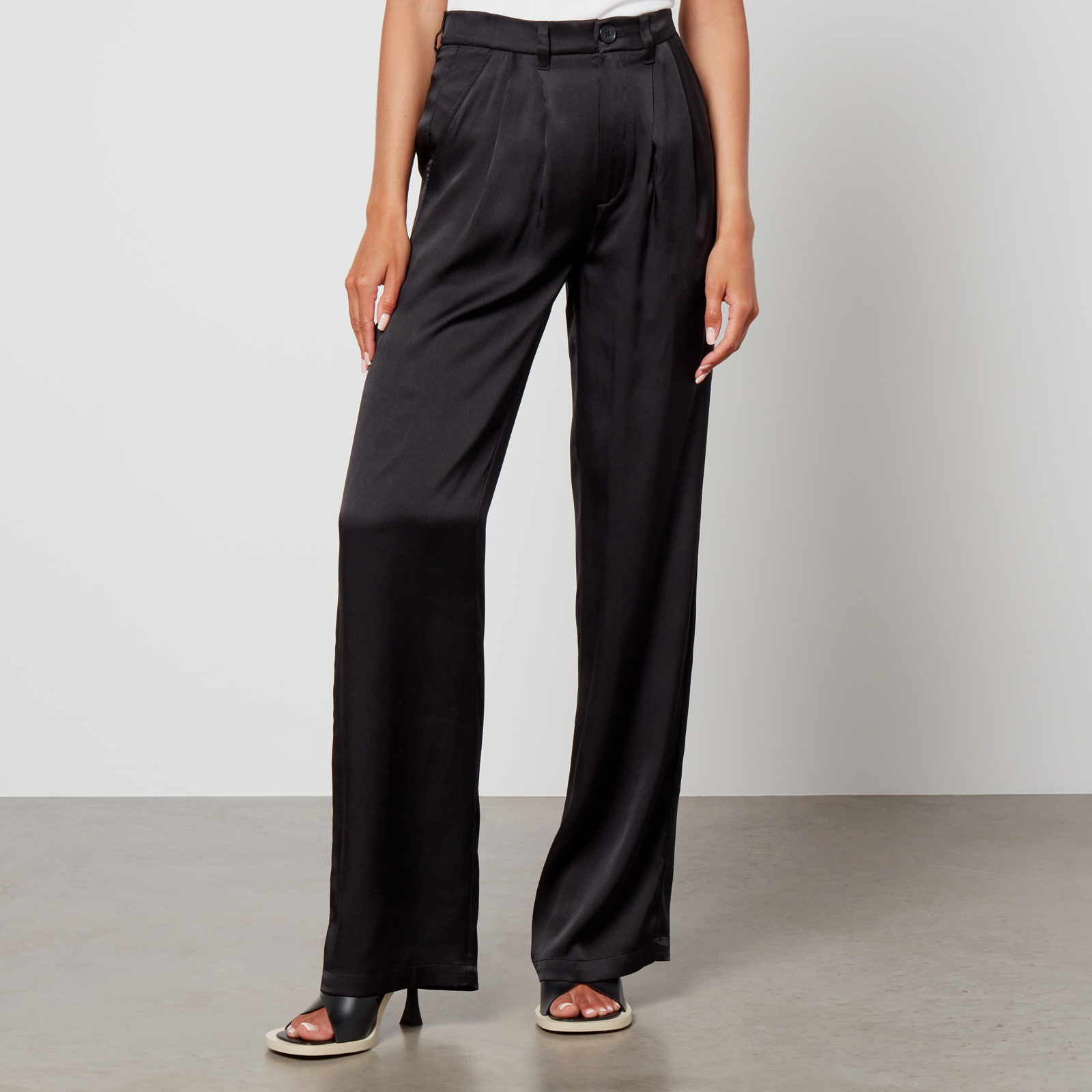 Anine Bing Carrie Pleated Silk-Satin Wide-Leg Trousers | Coggles