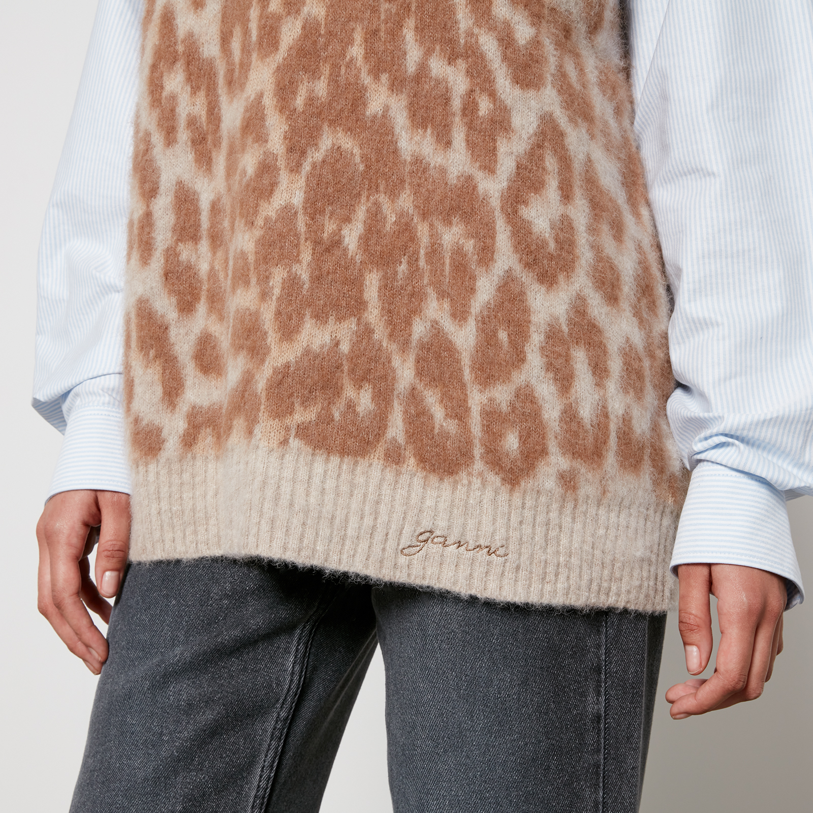 トップス GANNI LEOPARD JACQUARD OVERSIZED VEST VEST OVERSIZED JACQUARD LEOPARD GANNI トップス
