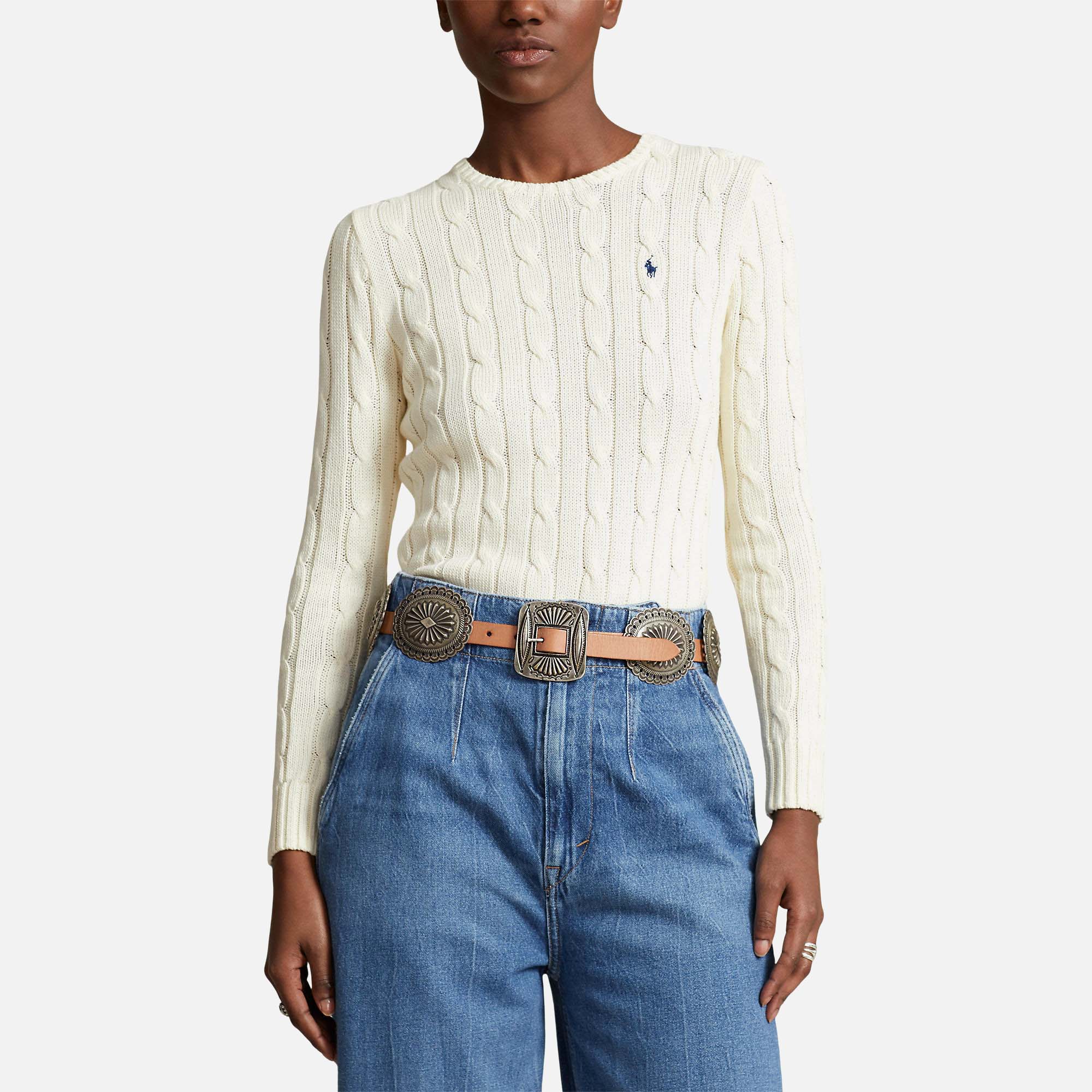 最終値下 POLO Ralph Lauren Cottonknit White Cable-Knit Cotton Crewneck Sweater | Ralph Lauren
