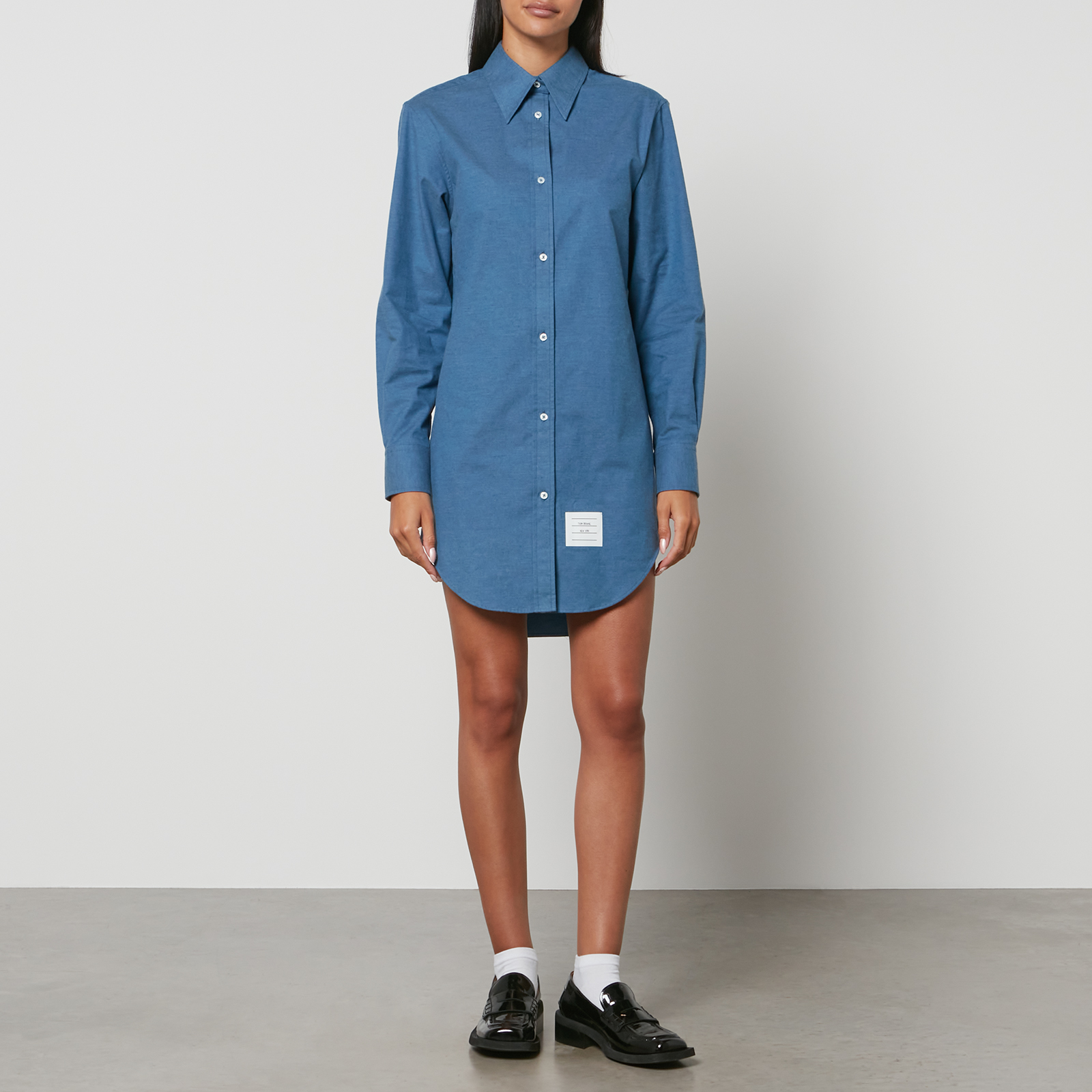 ★THOM BROWNE★ Cotton Shirt Dress Light Blue FDSD91AF018448 Thom Browne - Light Blue & White Striped Drawstring Shirtdress