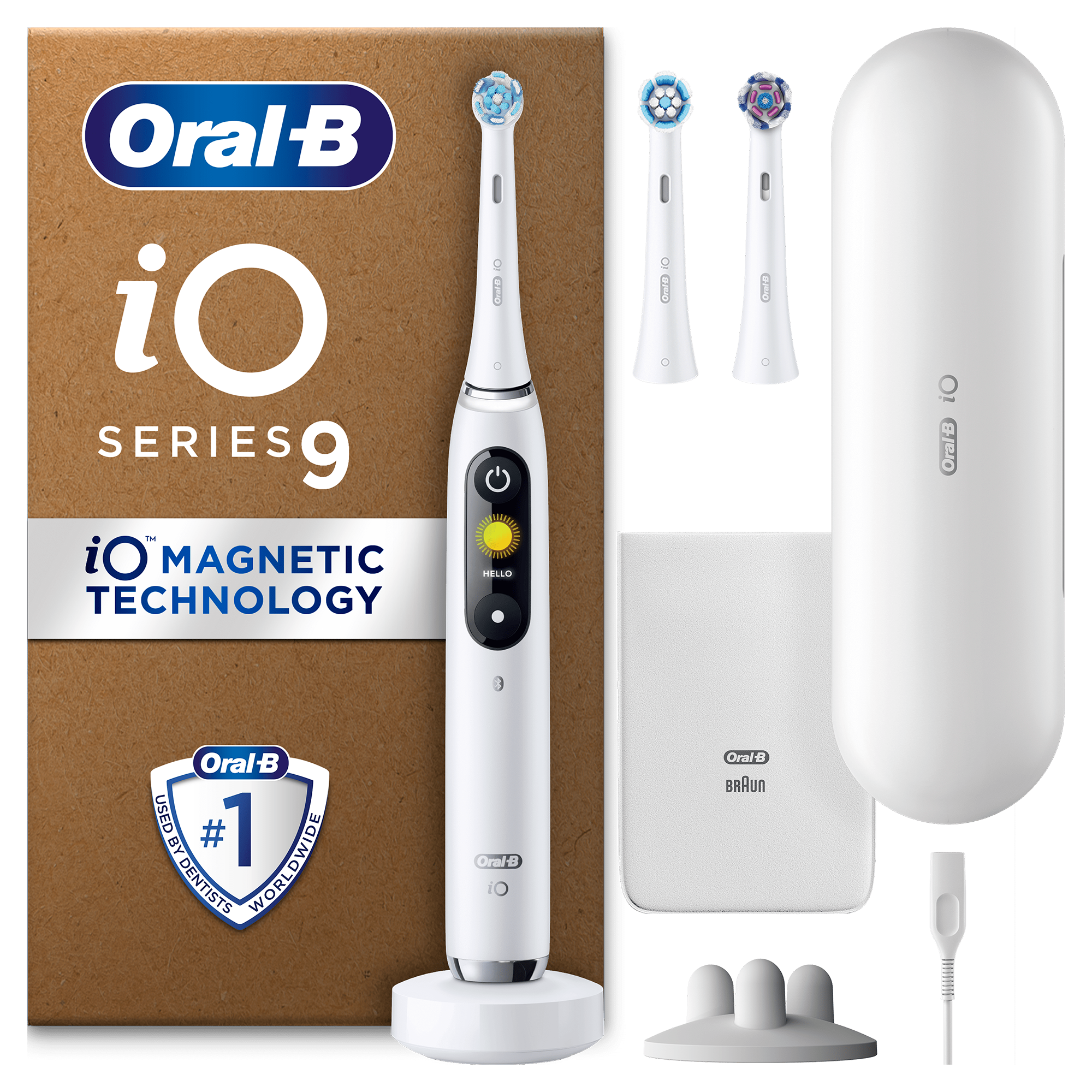 Oral-B iO9 White Alabaster Electric Toothbrush + Travel Case + 2
