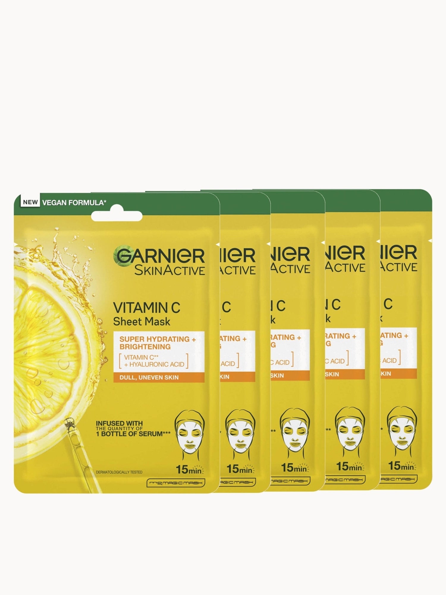 Garnier SkinActive Moisture Bomb Hydrating and Brightening Vitamin C Sheet Mask Set of 5