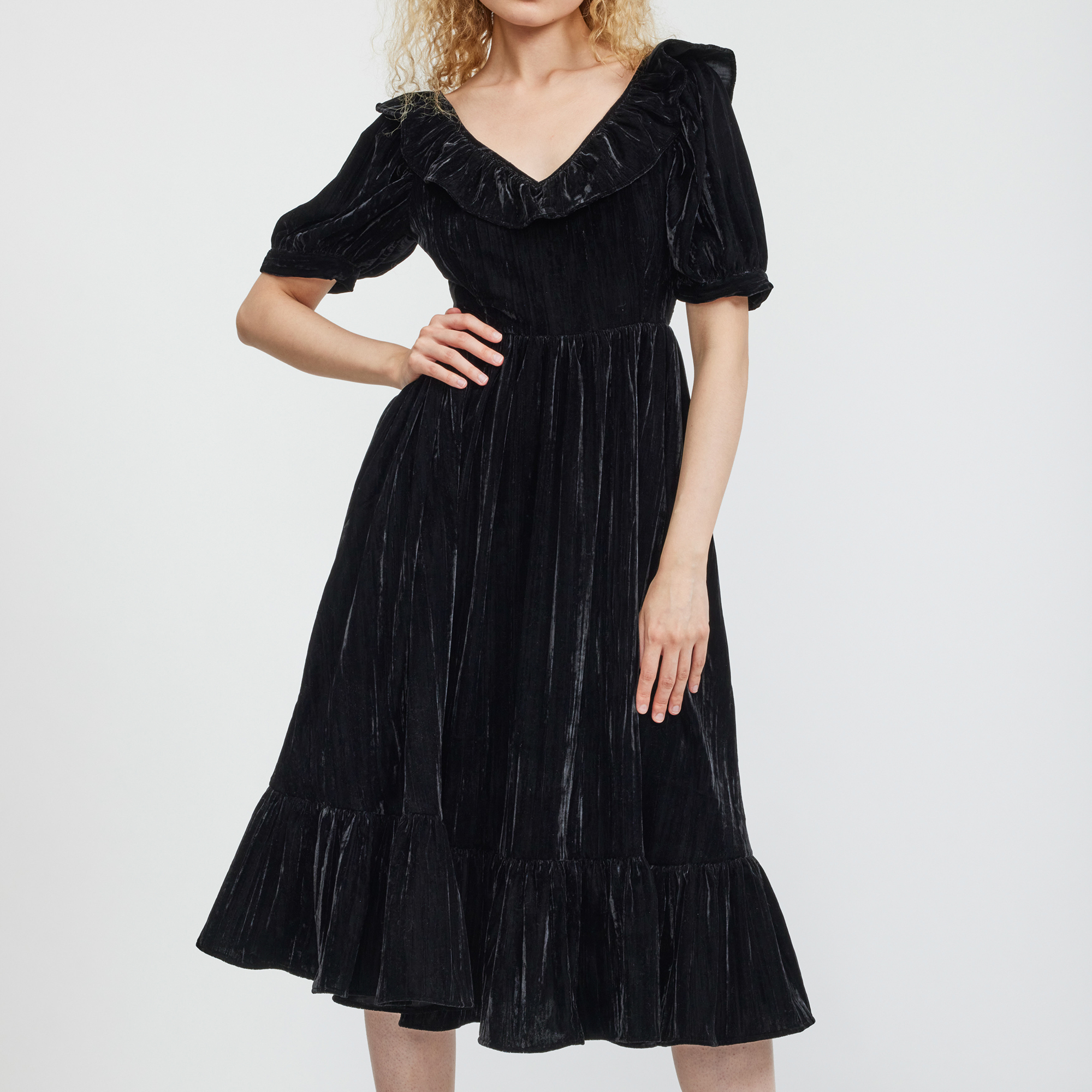 Batsheva Ruffle May Crushed Velvet Dress US 6/UK 10 Coggles