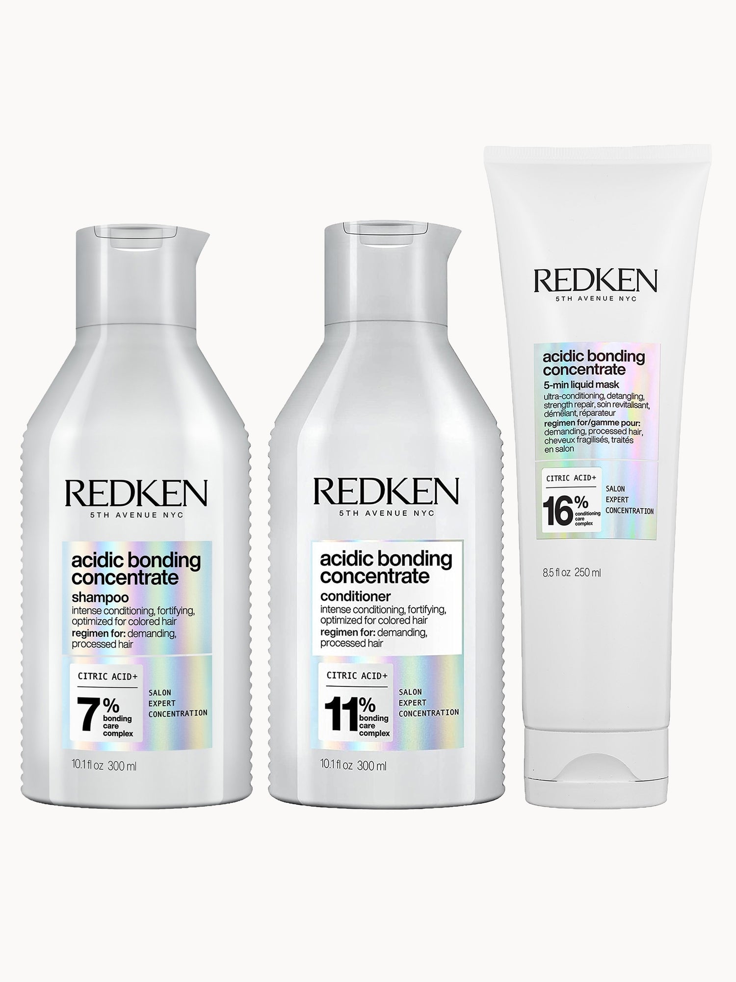 Redken Acidic Bonding Concentrate Shampoo, Conditioner and 5-Minute Liquid Hair Mask Bond Repair Bundle