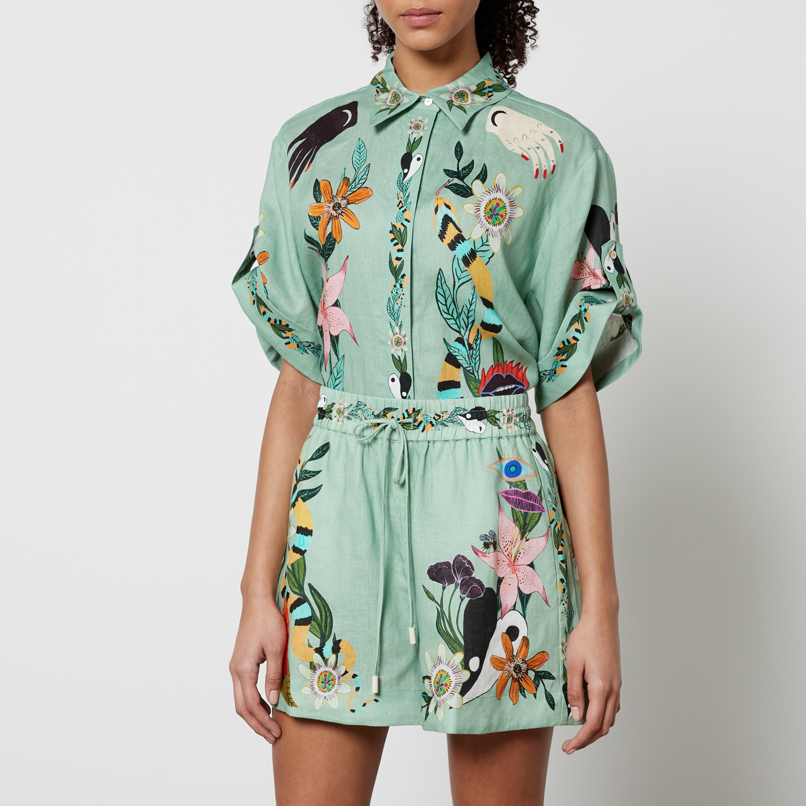 Alemais Meagan Oversized Floral-Print Linen Shirt | Coggles