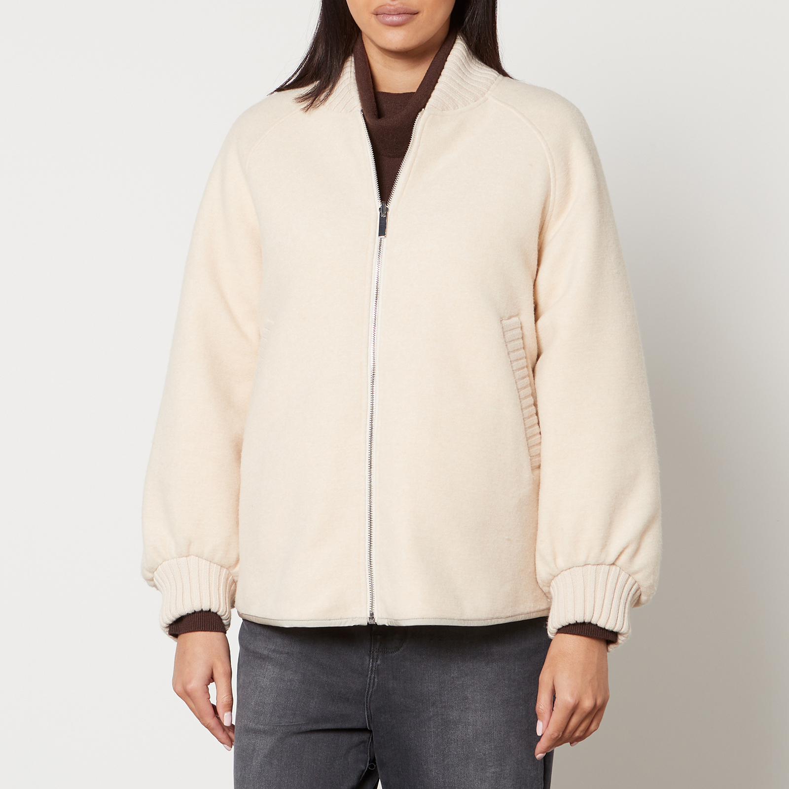 VARLEY Arlen ribbed-knit and quilted glossed-shell jacket