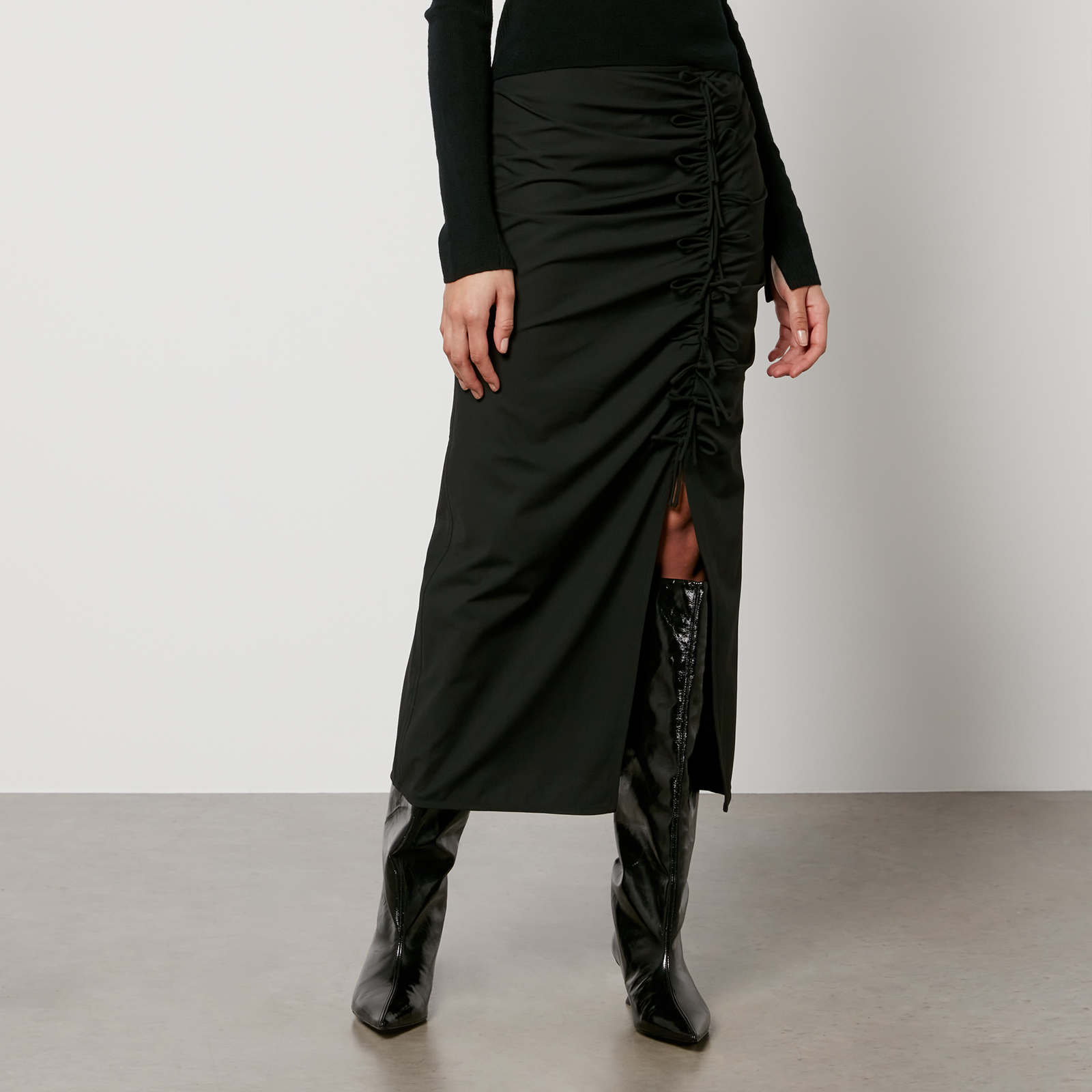 Ganni leather midi skirt sale