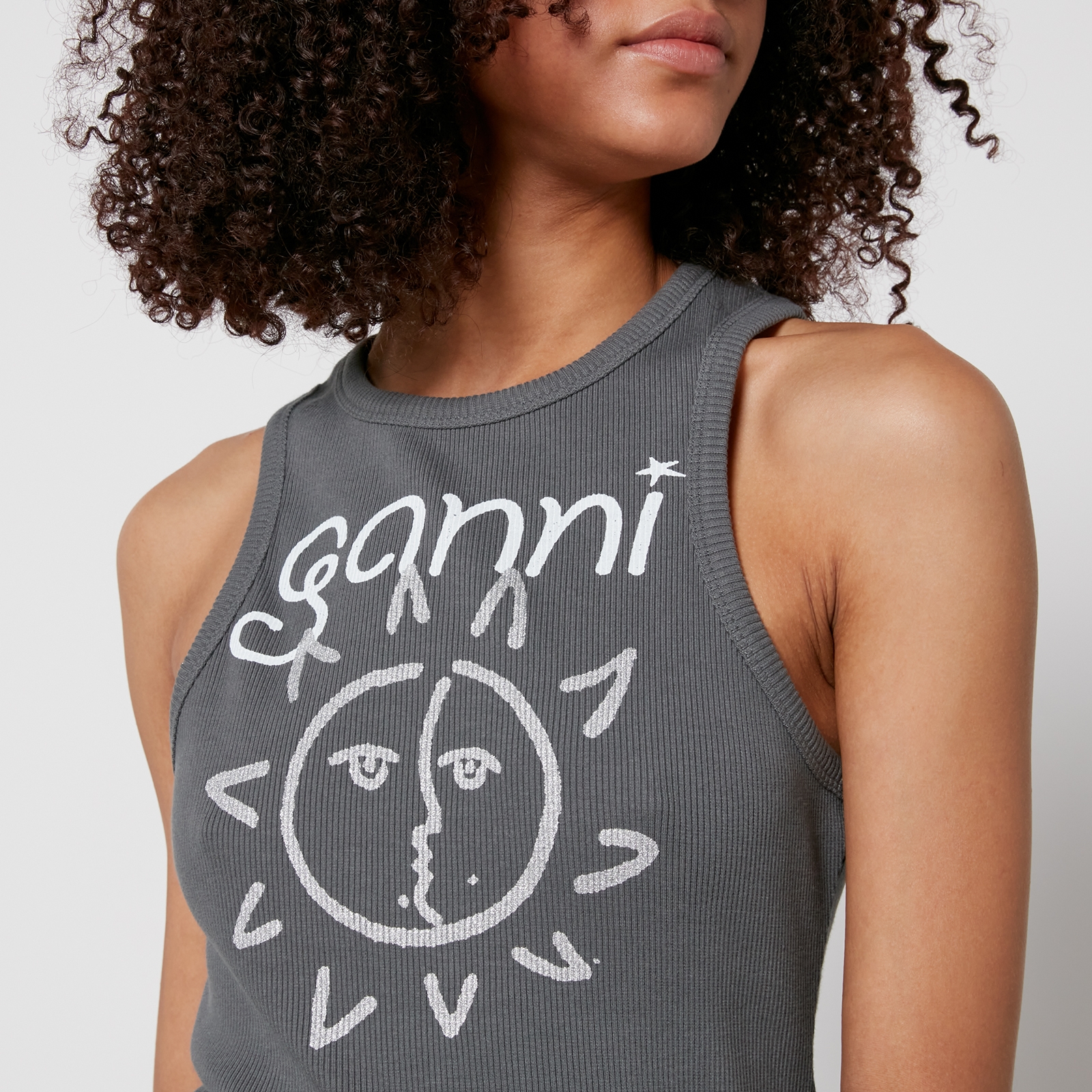 GANNI◆Roll Neck Rib Underwear/XS/--/グレー/A3697 GANNI | Rhinestone Soft Cotton Rib Tank Top | Women | Lane