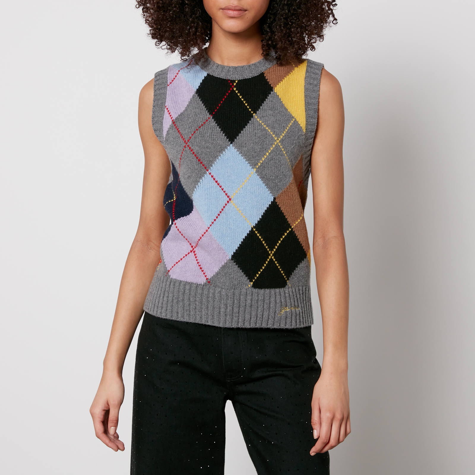 ジャケット・アウター ganni full pattern vest Rinse Dark Blue Textured Vest | GANNI US