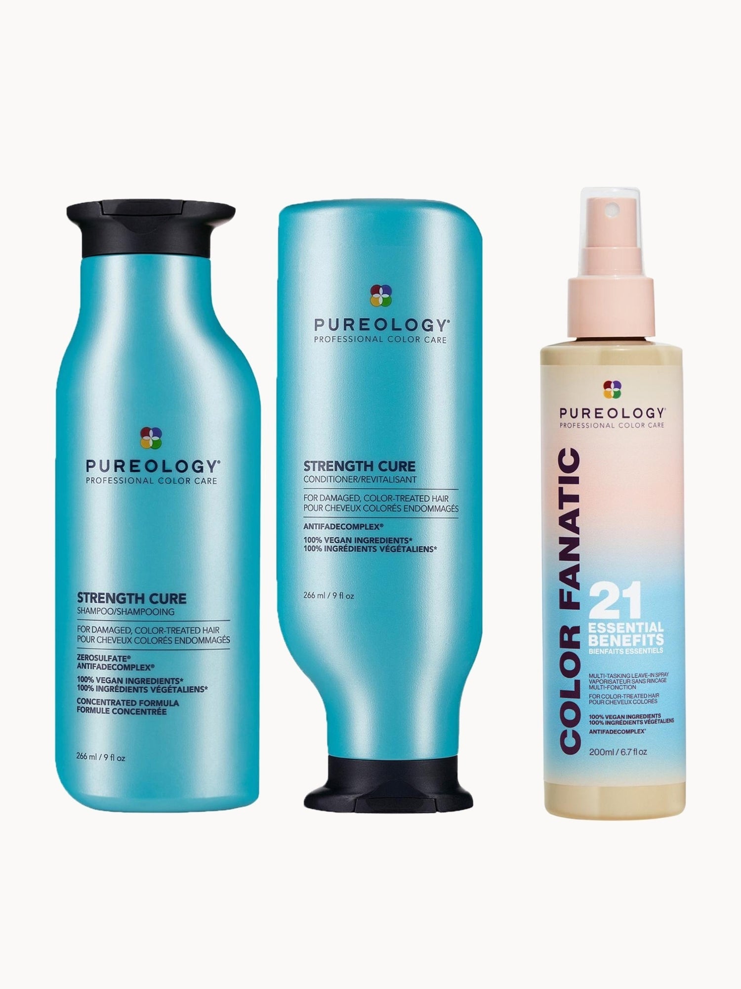 Pureology Strength Cure Shampoo, Conditioner and Color Fanatic Spray Routine for Damaged Hair