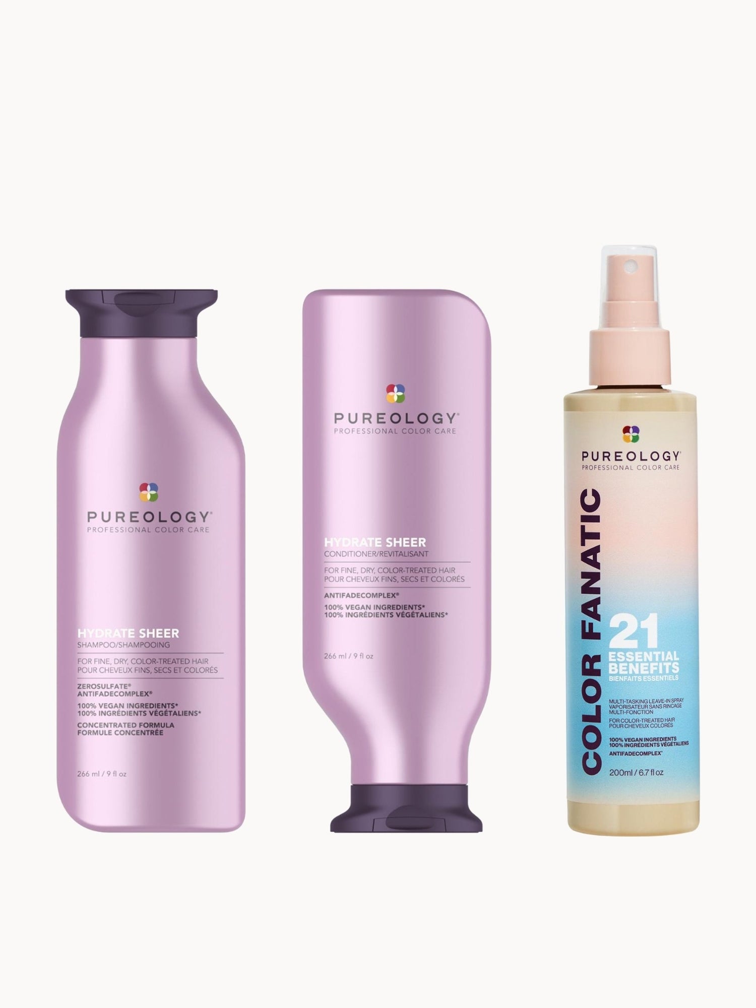 Pureology Hydrate Sheer Shampoo, Conditioner and Color Fanatic Spray Routine for Dry, Colour Treated Hair