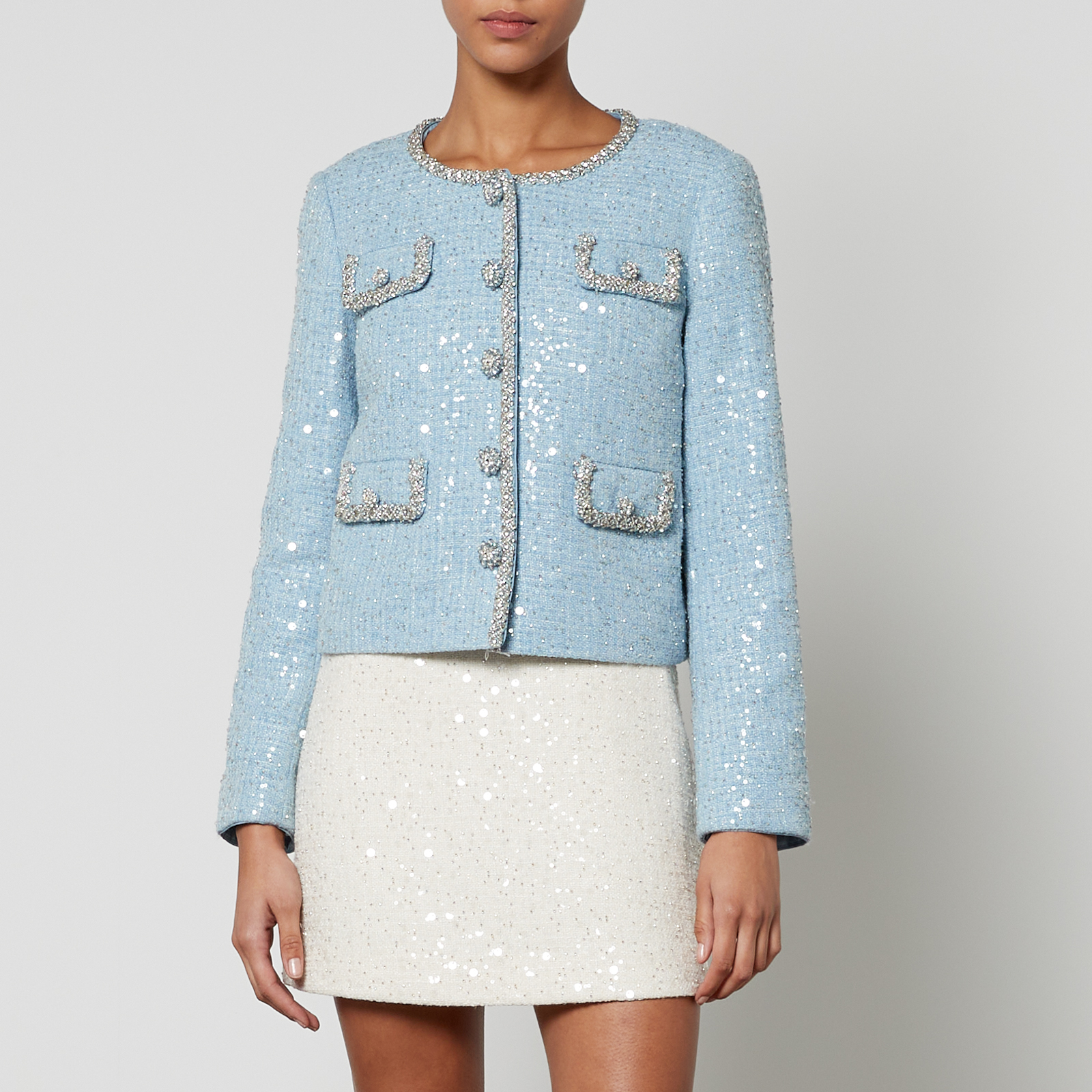 ジャケット Self-Portrait Boucle Jacket With Pearls Blue Boucle Jacket – self-portrait-EU