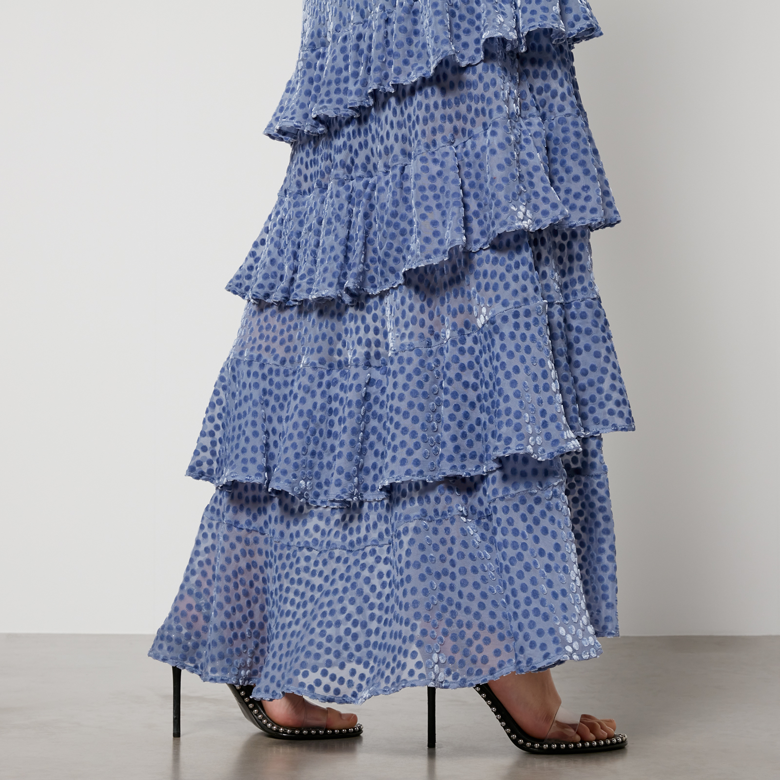 Rixo polka dot-velvet tiered maxi dress - Blue