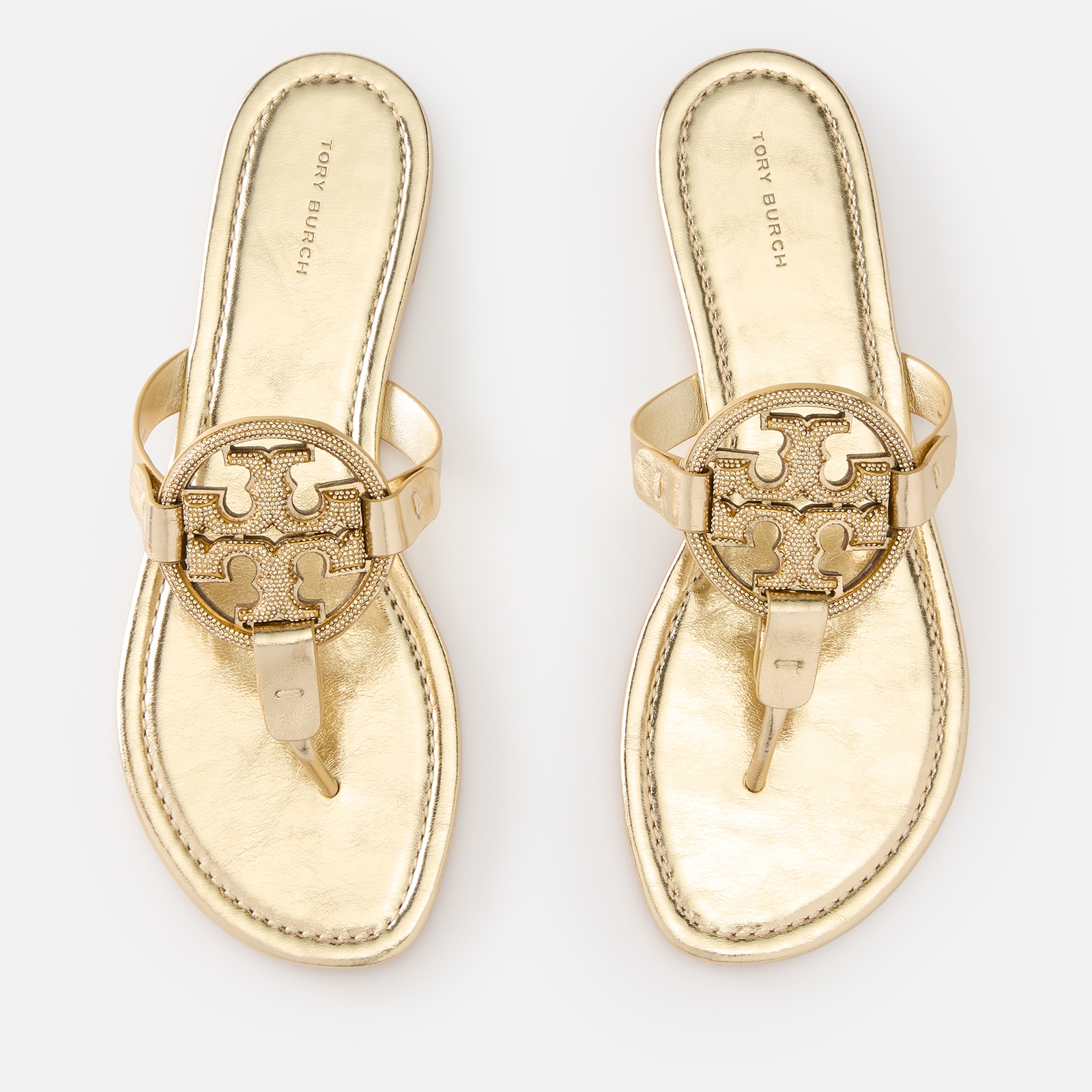 スリッポン TORY BURCH GOLD LEATHER MILLER THONG SLIPPERS Tory Burch Women's Miller Soft Metallic Leather Slide Thong