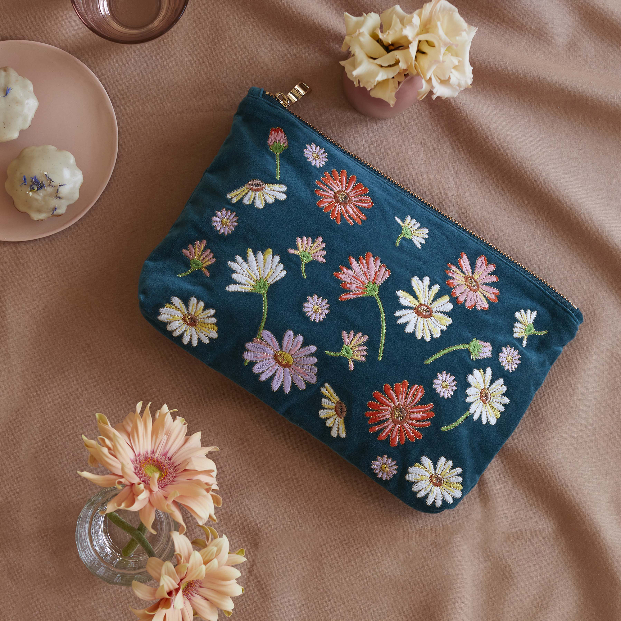 Elizabeth Scarlett Wildflower Rich Blue Velvet Everyday Pouch