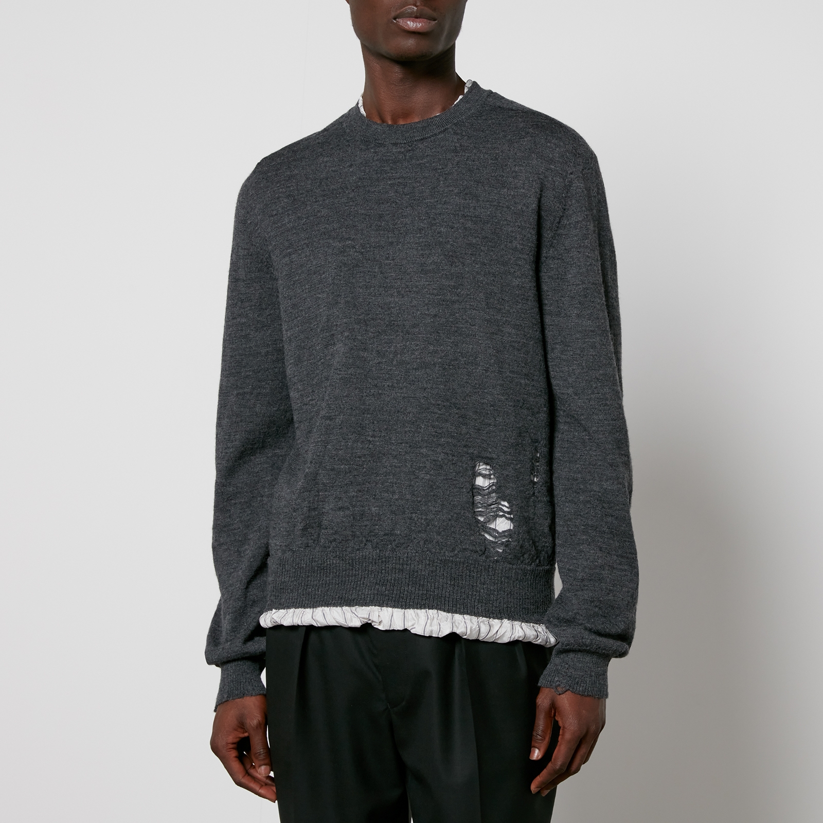 Tシャツ・カットソー MAISON MARGIELA Dove Grey Cashmere Blend Sweater Maison Margiela - Brushed Cashmere and Cotton-Blend Sweater